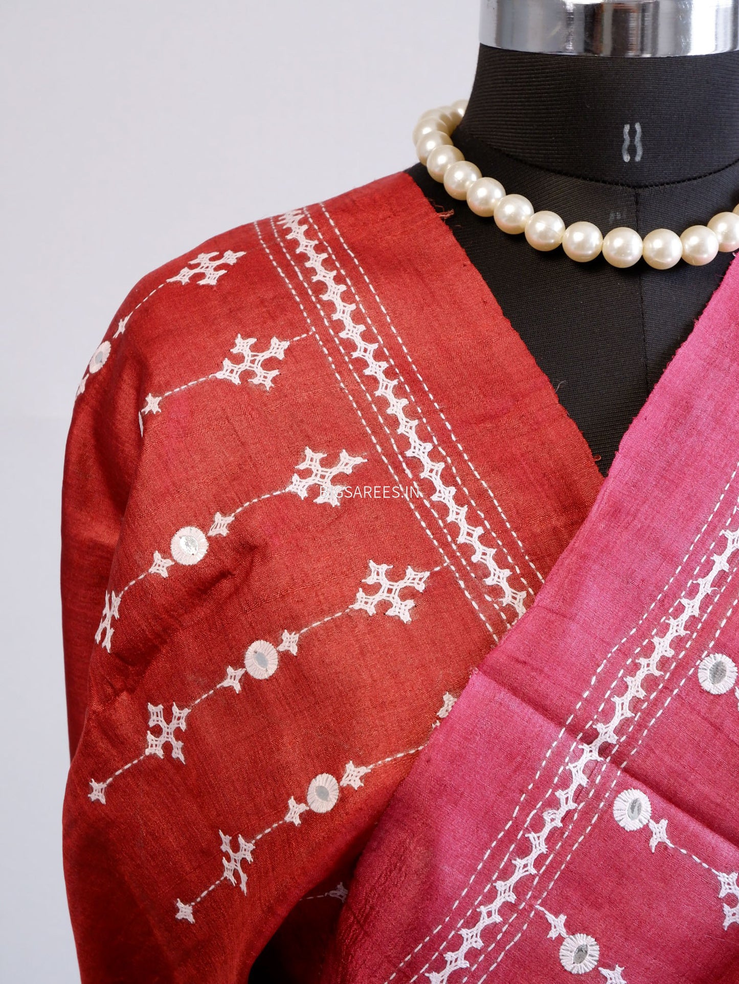 Kutchi Hand Embroidered Saree | Pure Tassar Silk | Silk Marked | Red