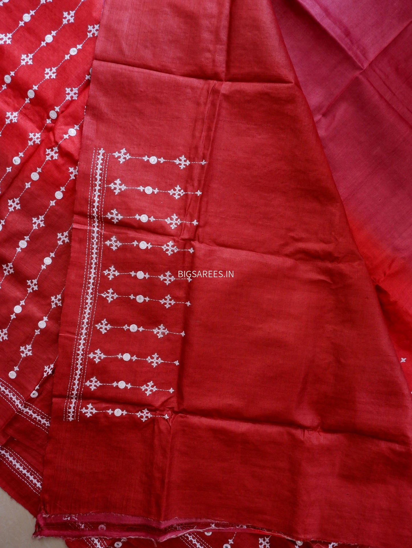 Kutchi Hand Embroidered Saree | Pure Tassar Silk | Silk Marked | Red