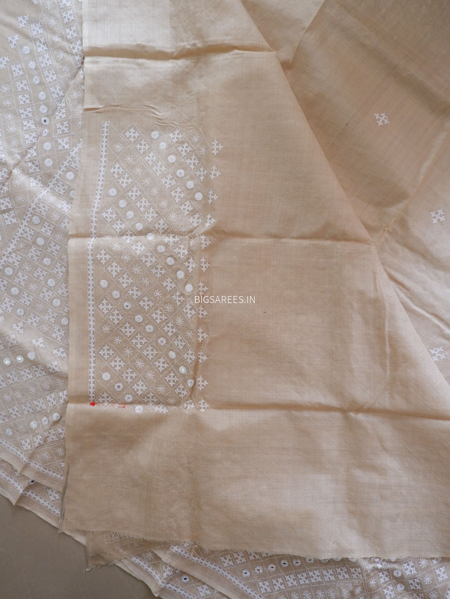 Kutchi Hand Embroidered Saree | Pure Gachi by Gachi Tassar Silk| Beige