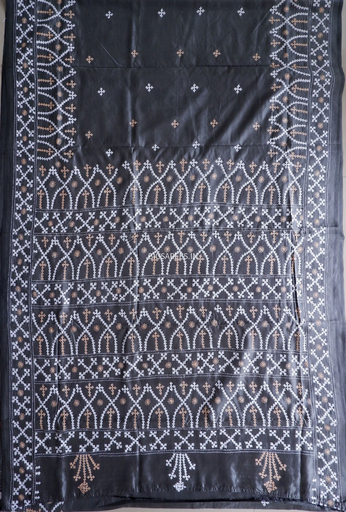 Kutchi/Gujarati Hand Embroidered Saree  | Blended Bangalore Silk / Art Silk | Steel Grey