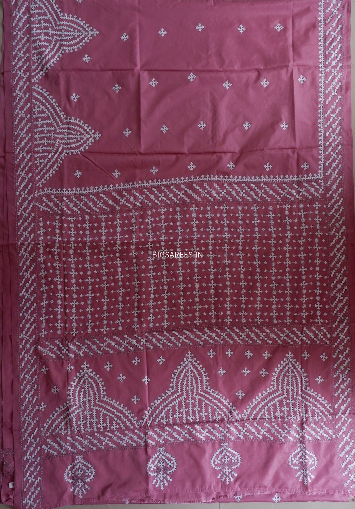 Kutchi/Gujarati Hand Embroidered Saree  | Blended Bangalore Silk / Art Silk | Muted Pink
