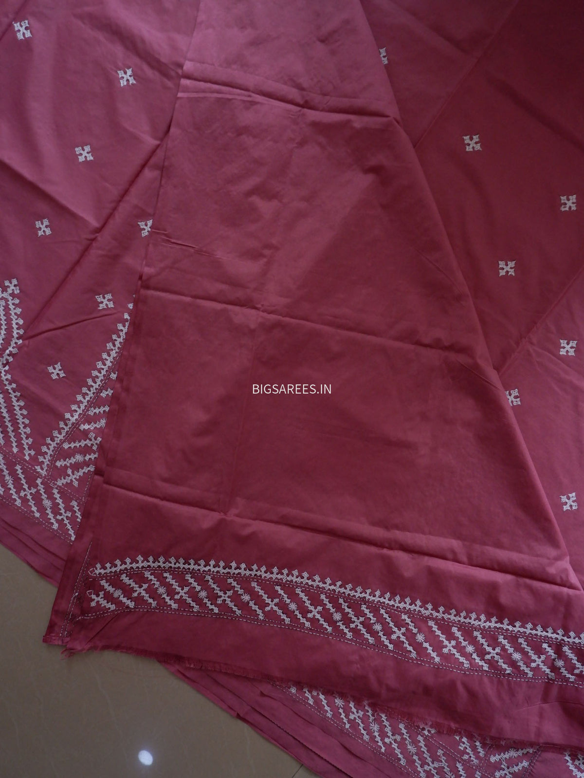 Kutchi/Gujarati Hand Embroidered Saree  | Blended Bangalore Silk / Art Silk | Muted Pink