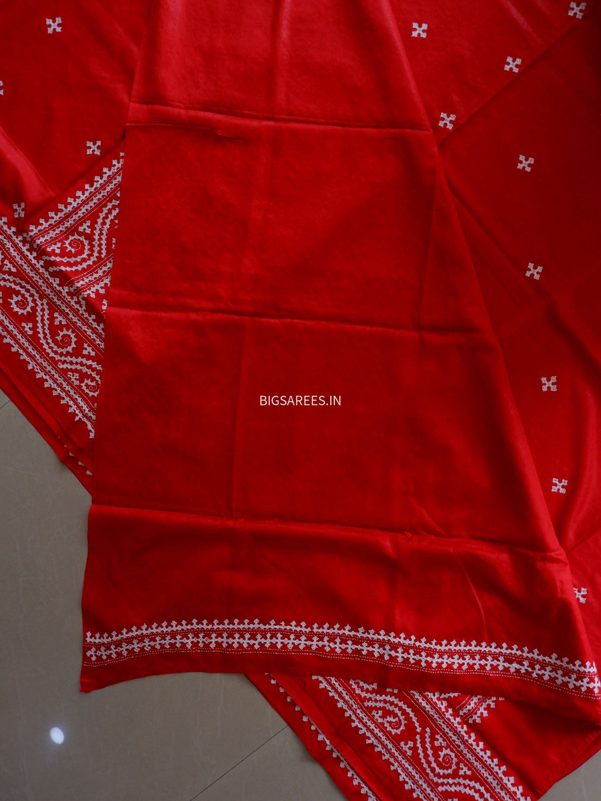 Kutchi/Gujarati Hand Embroidered Saree  | Blended Bangalore Silk / Art Silk | Red