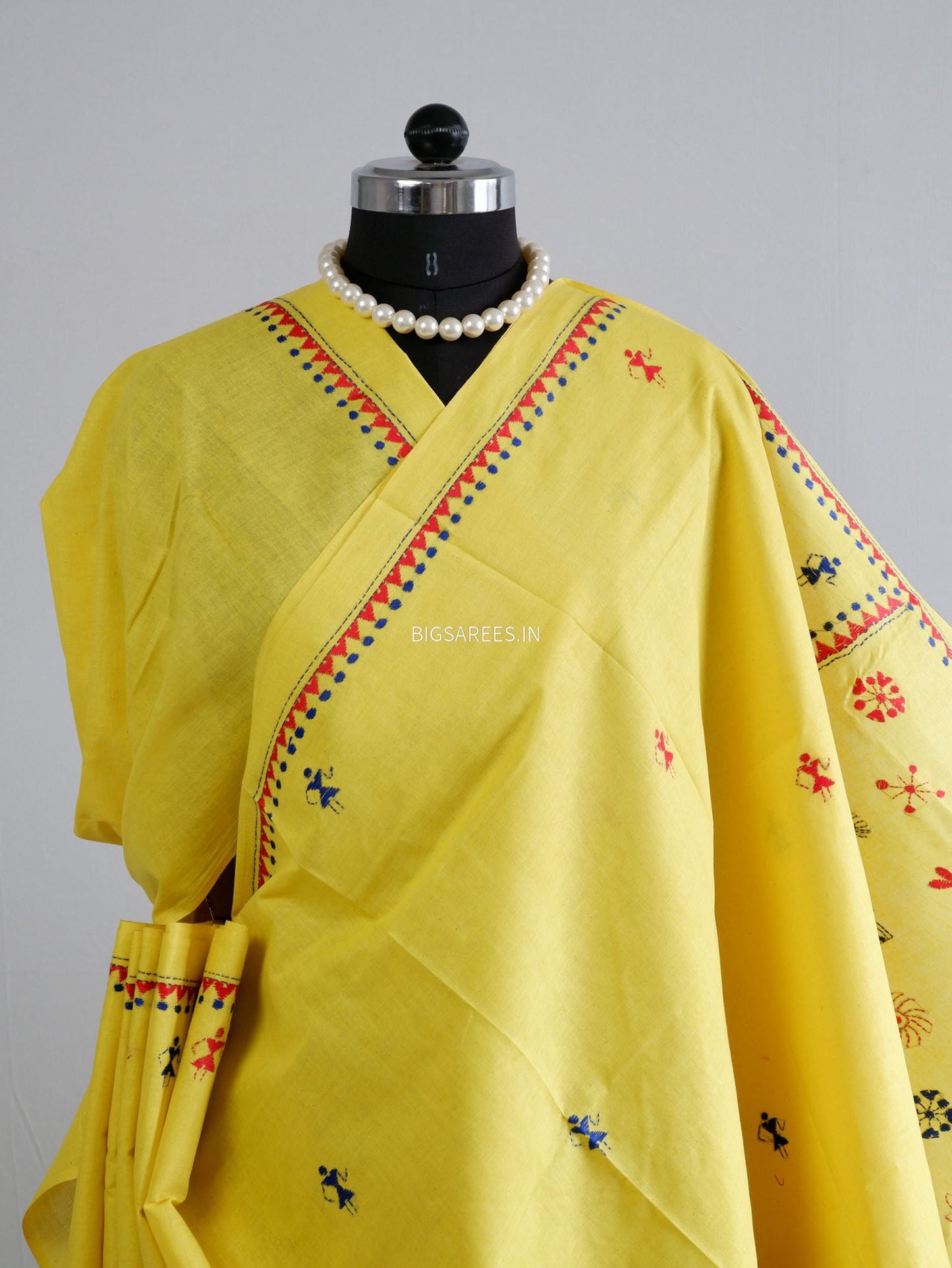 Kantha Stitch Hand-Embroidered Saree | Khadi Cotton | Yellow