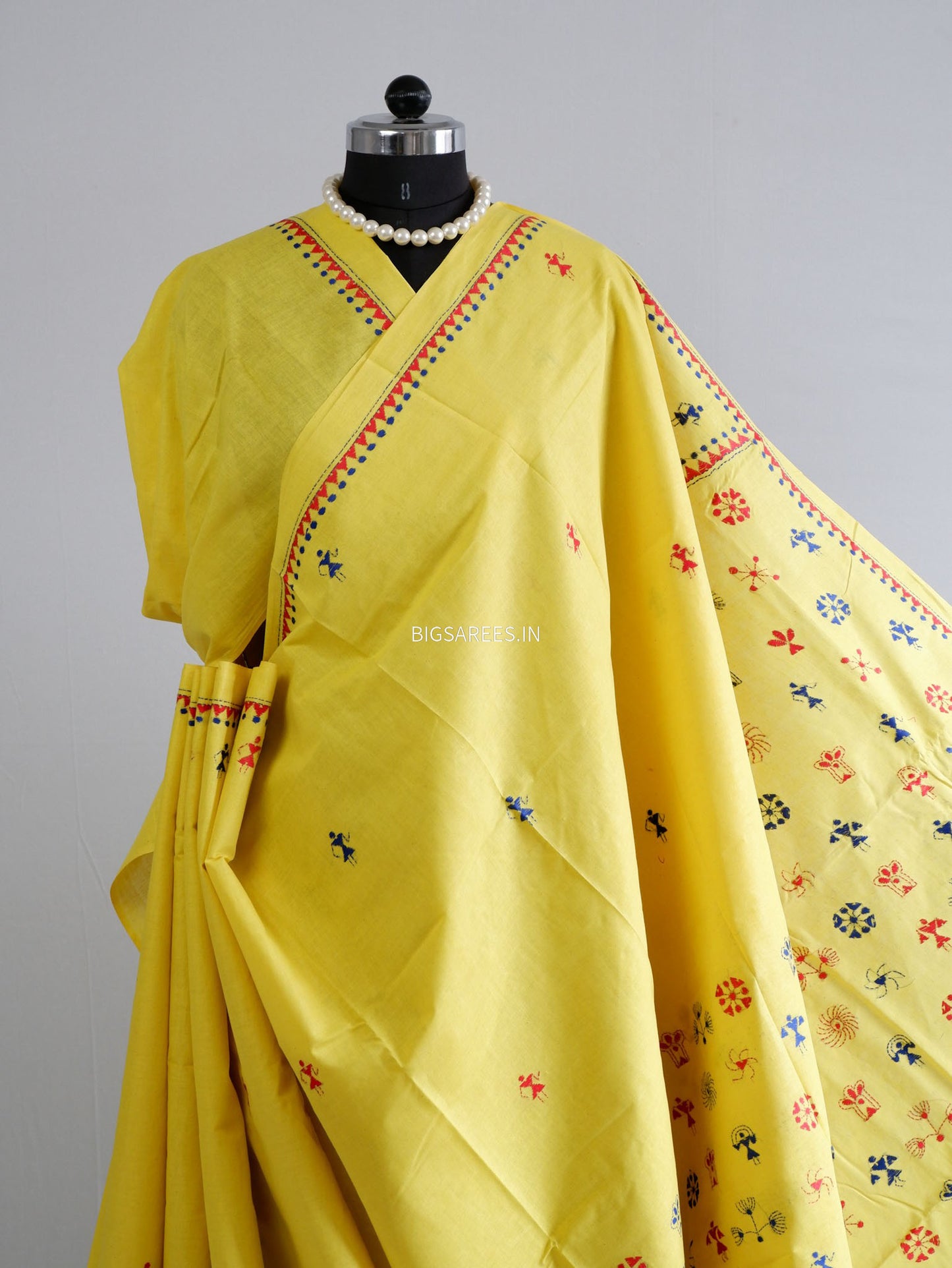 Kantha Stitch Hand-Embroidered Saree | Khadi Cotton | Yellow