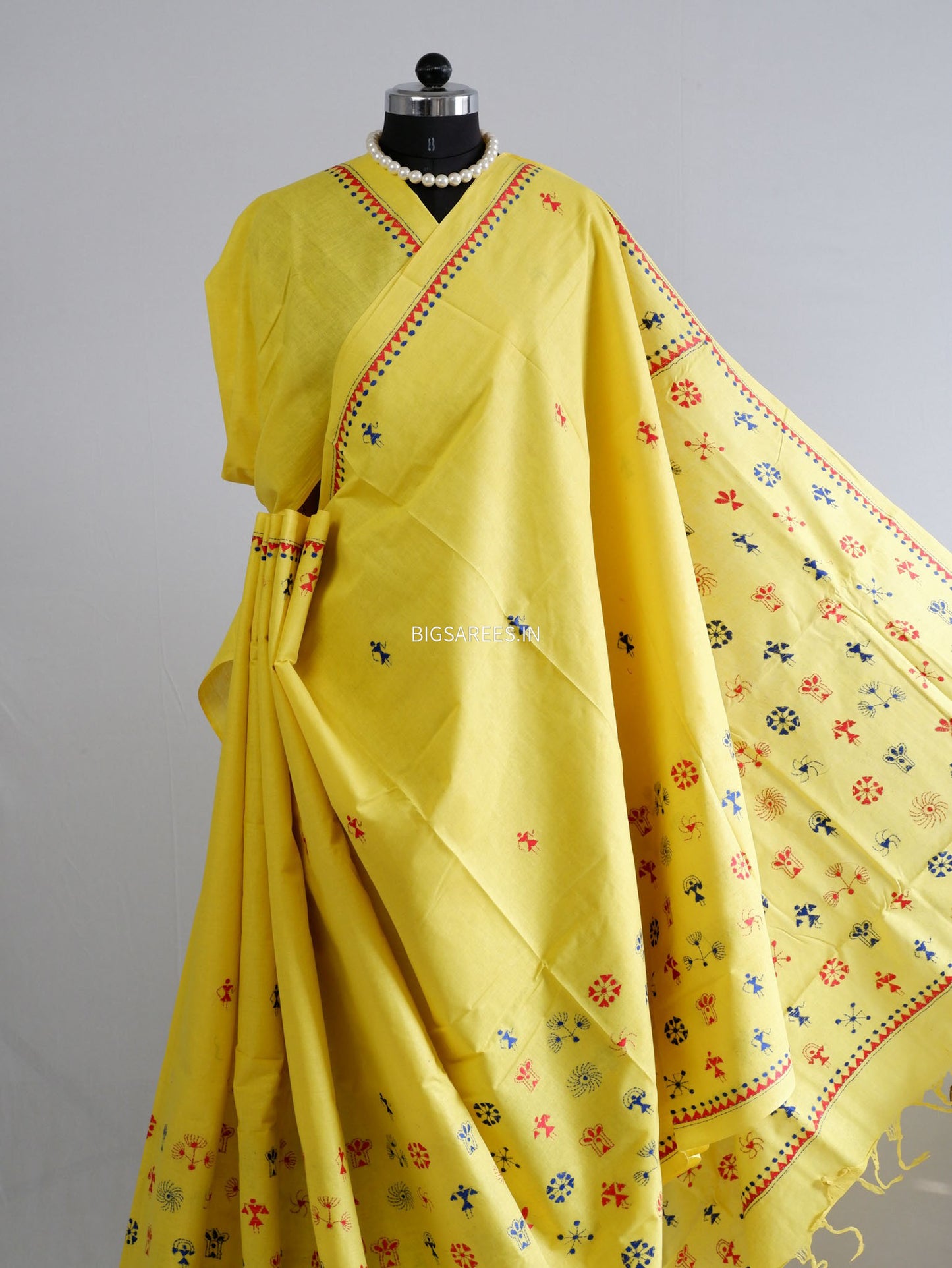 Kantha Stitch Hand-Embroidered Saree | Khadi Cotton | Yellow