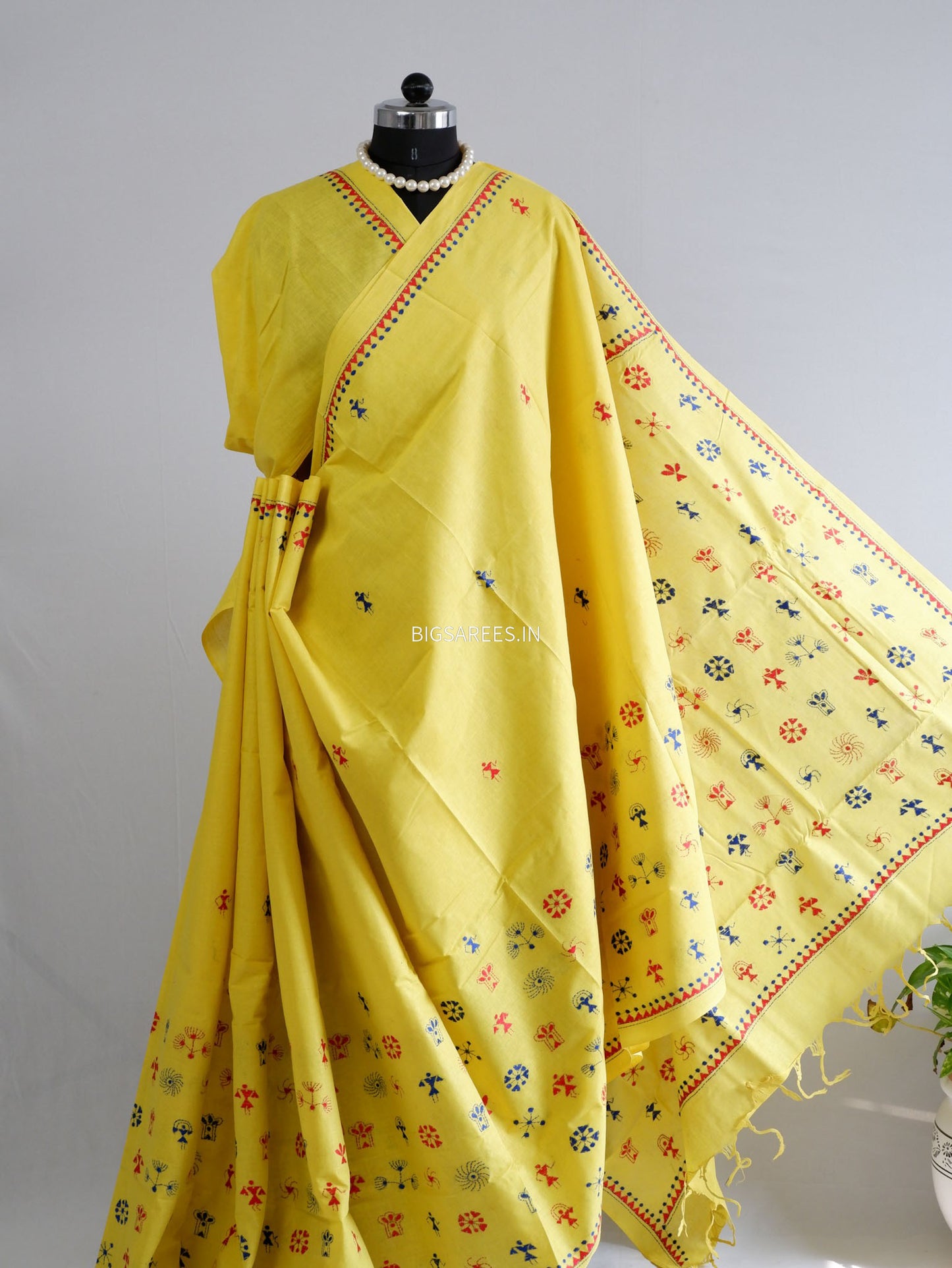 Kantha Stitch Hand-Embroidered Saree | Khadi Cotton | Yellow