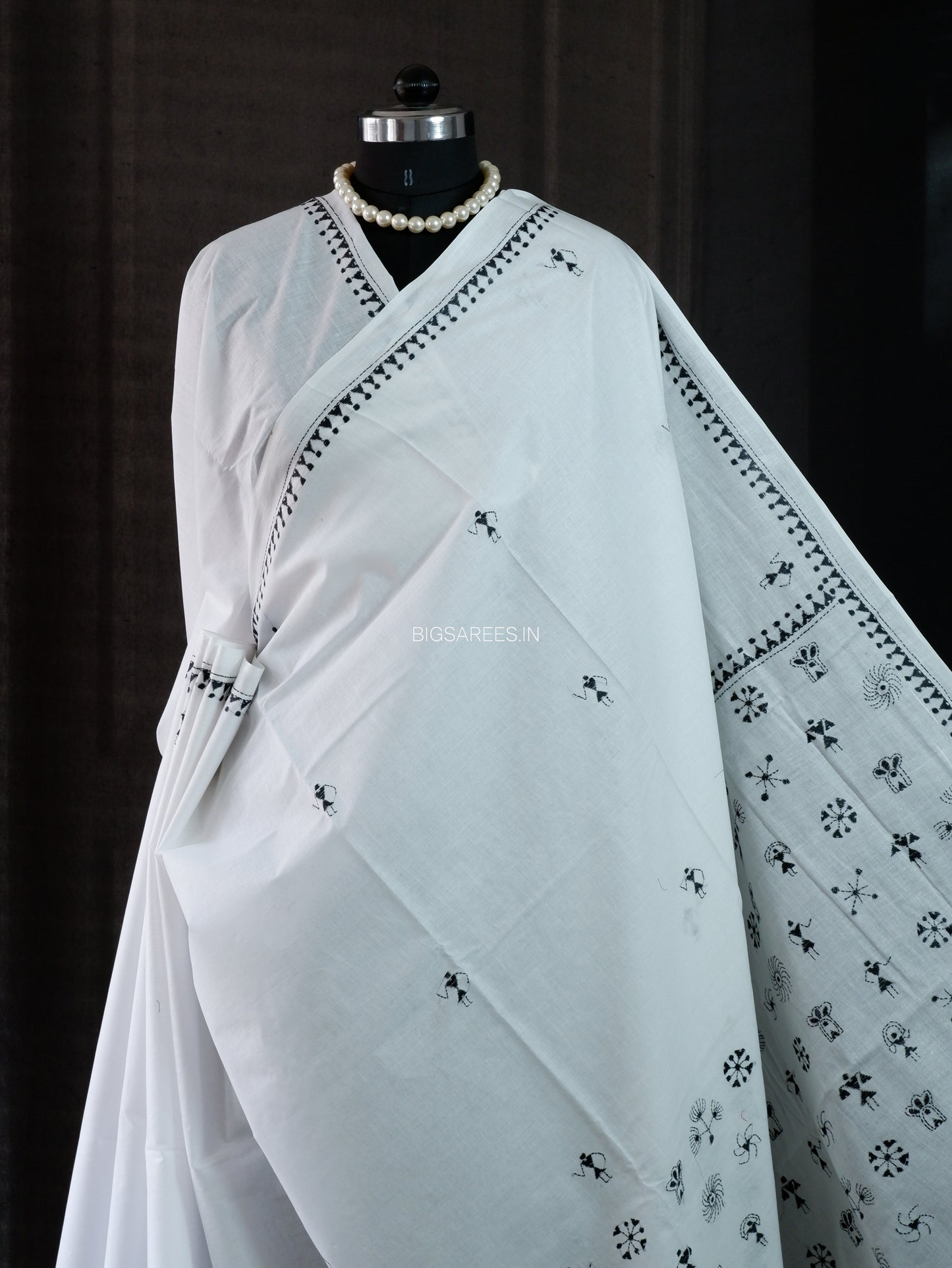 Kantha Stitch Hand Embroidered Saree | Mal Mal Cotton |  White