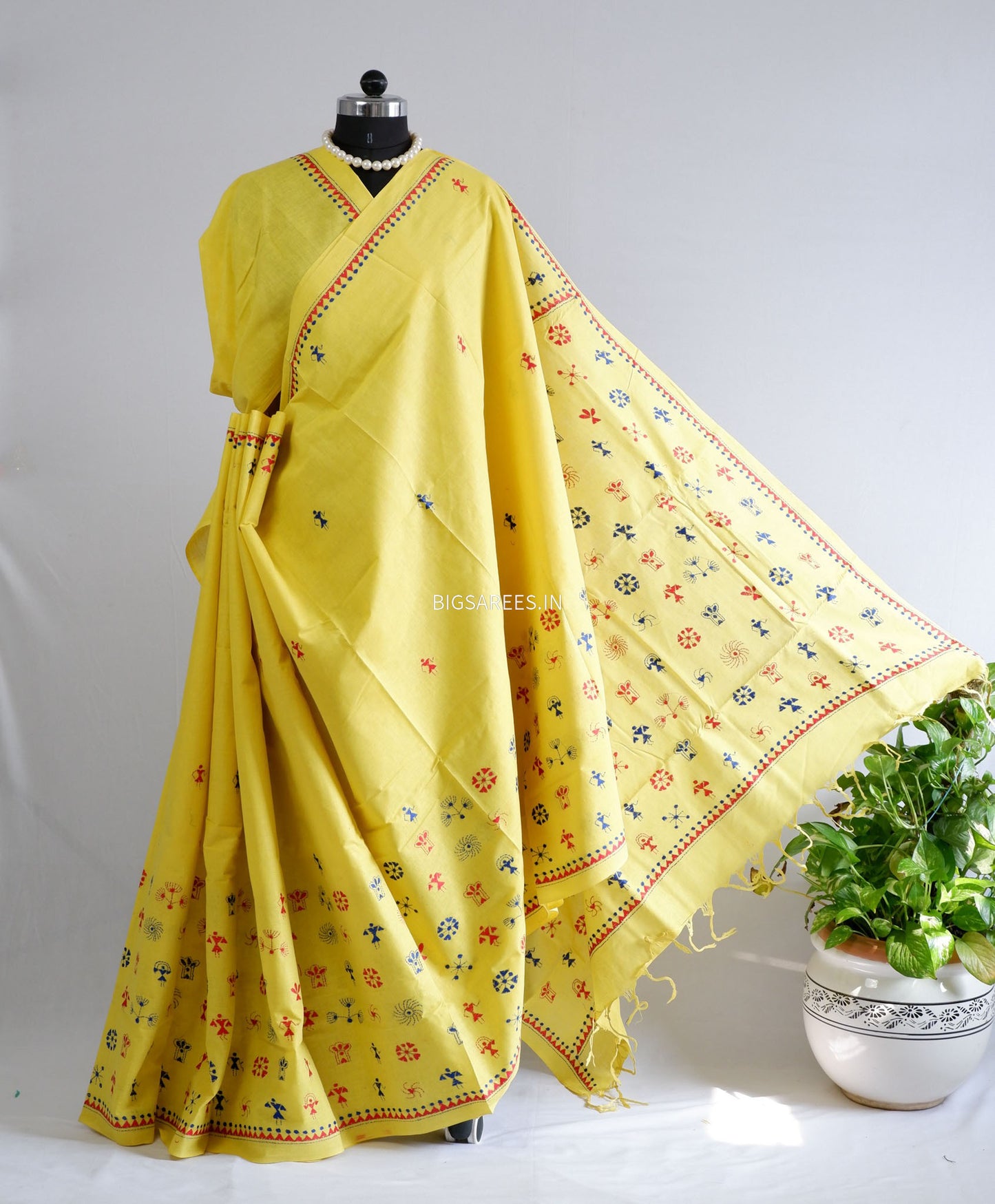 Kantha Stitch Hand-Embroidered Saree | Khadi Cotton | Yellow