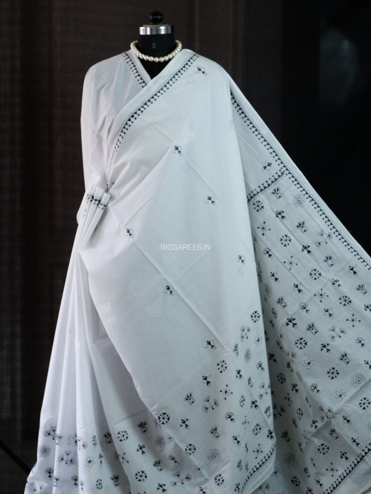 Kantha Stitch Hand Embroidered Saree | Mal Mal Cotton |  White