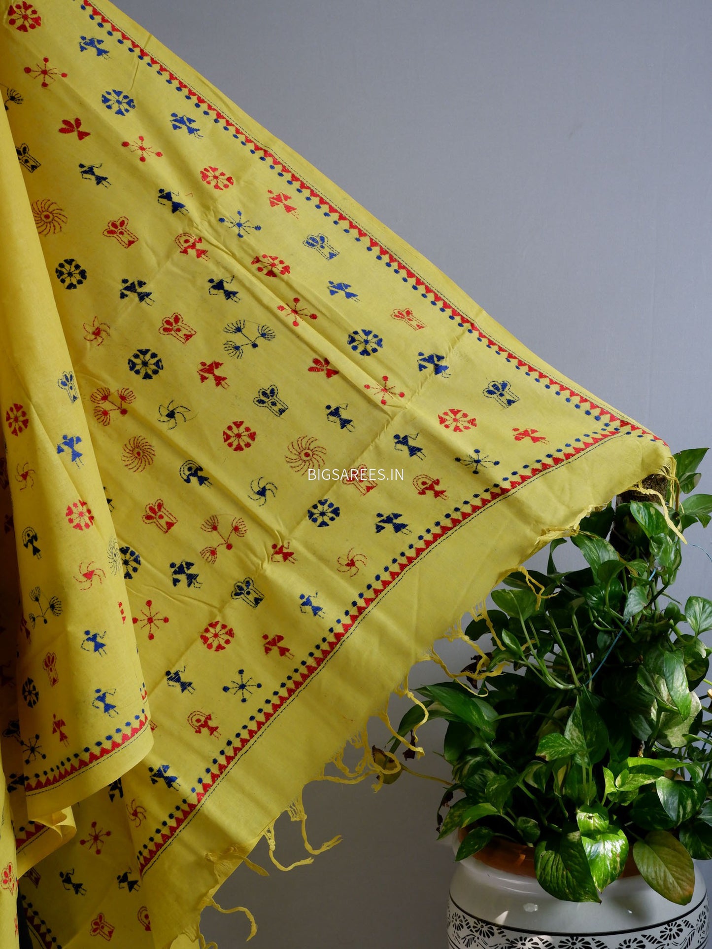 Kantha Stitch Hand-Embroidered Saree | Khadi Cotton | Yellow