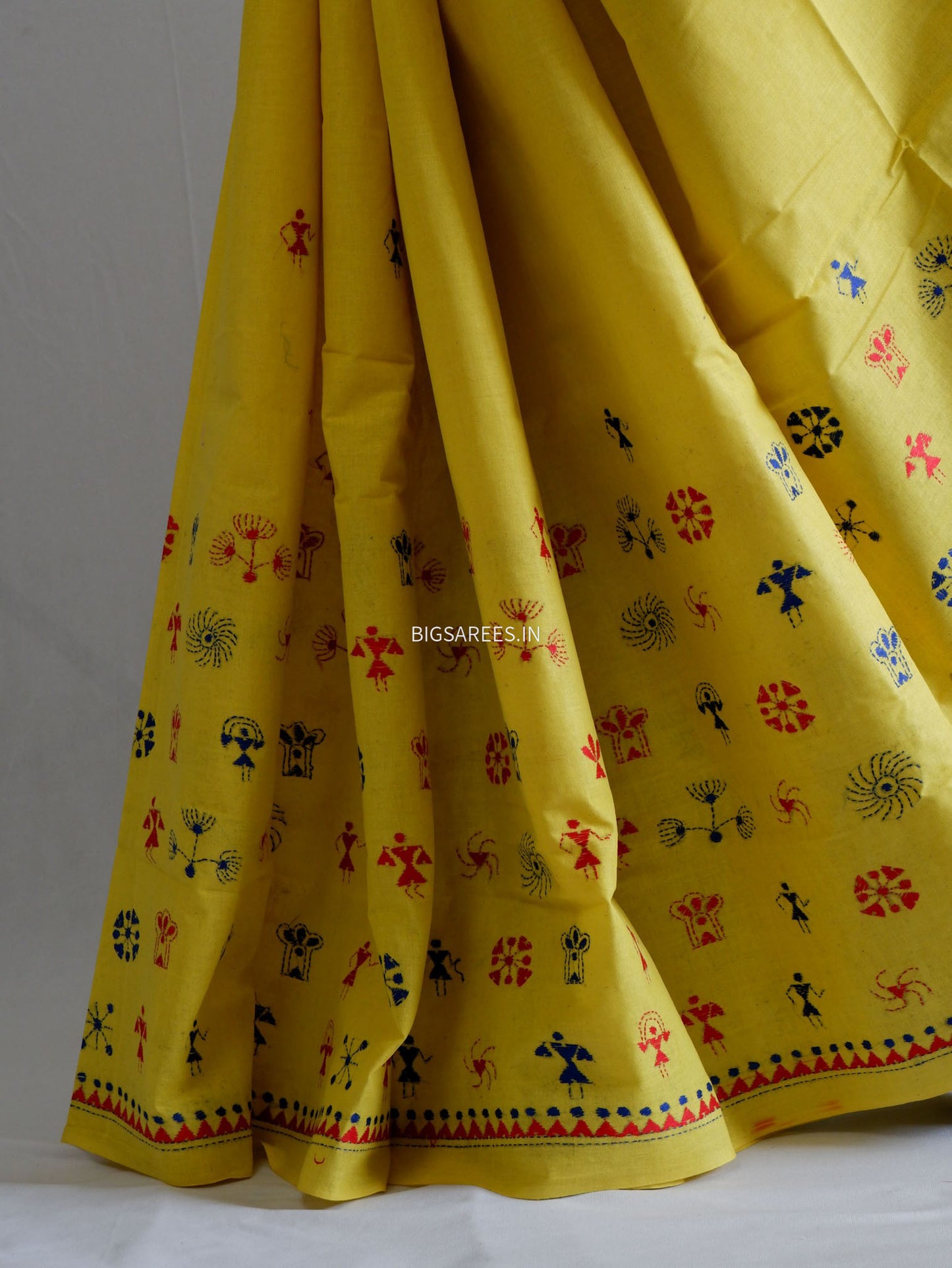 Kantha Stitch Hand-Embroidered Saree | Khadi Cotton | Yellow