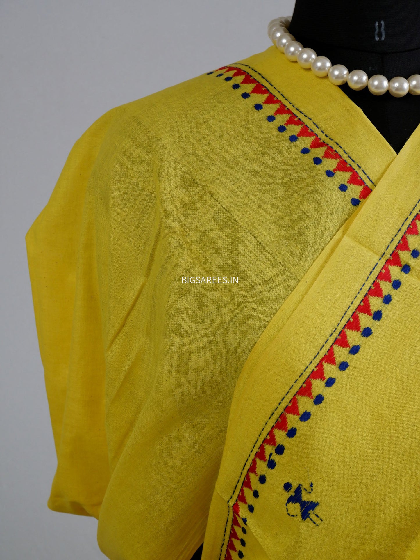 Kantha Stitch Hand-Embroidered Saree | Khadi Cotton | Yellow