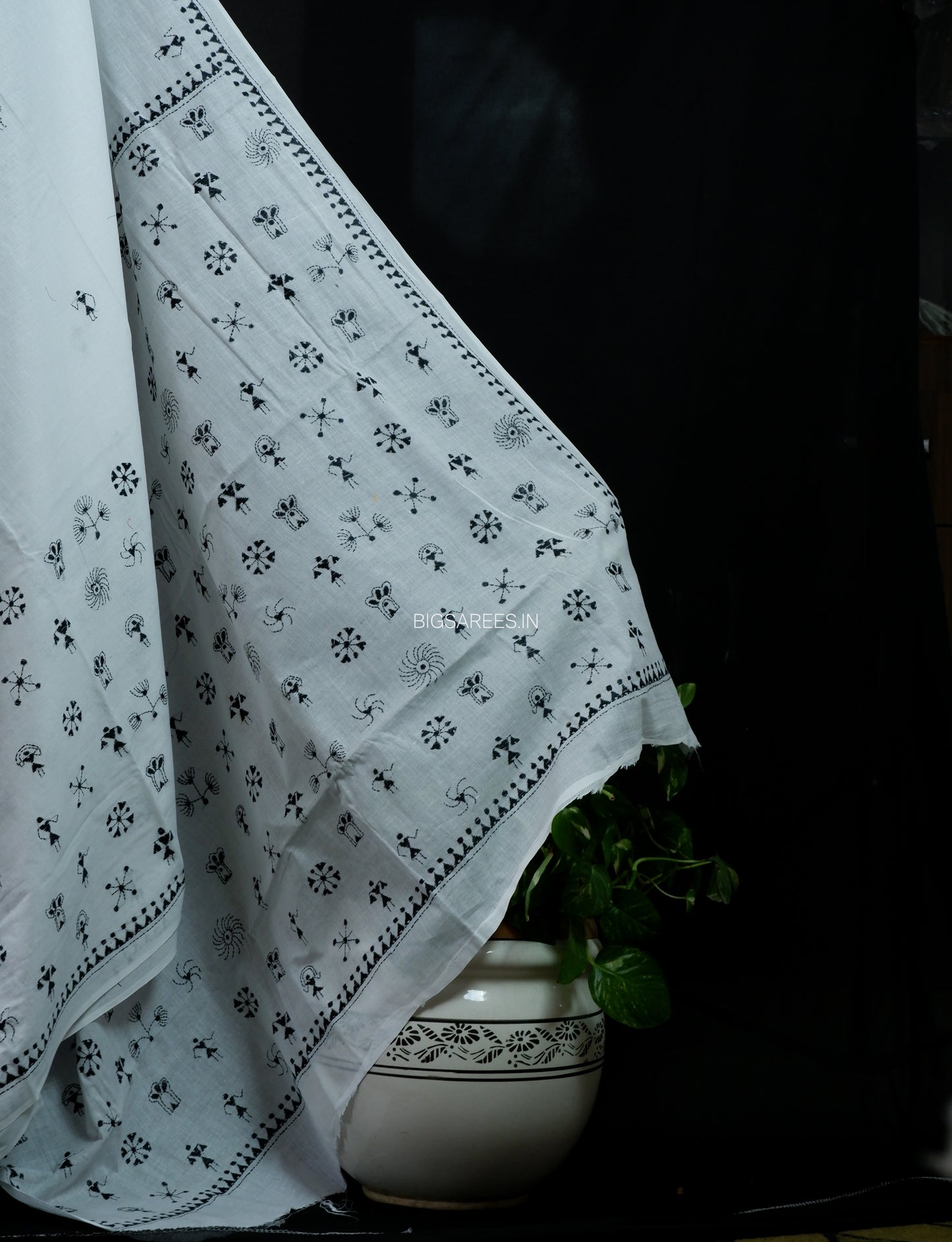 Kantha Stitch Hand Embroidered Saree | Mal Mal Cotton |  White
