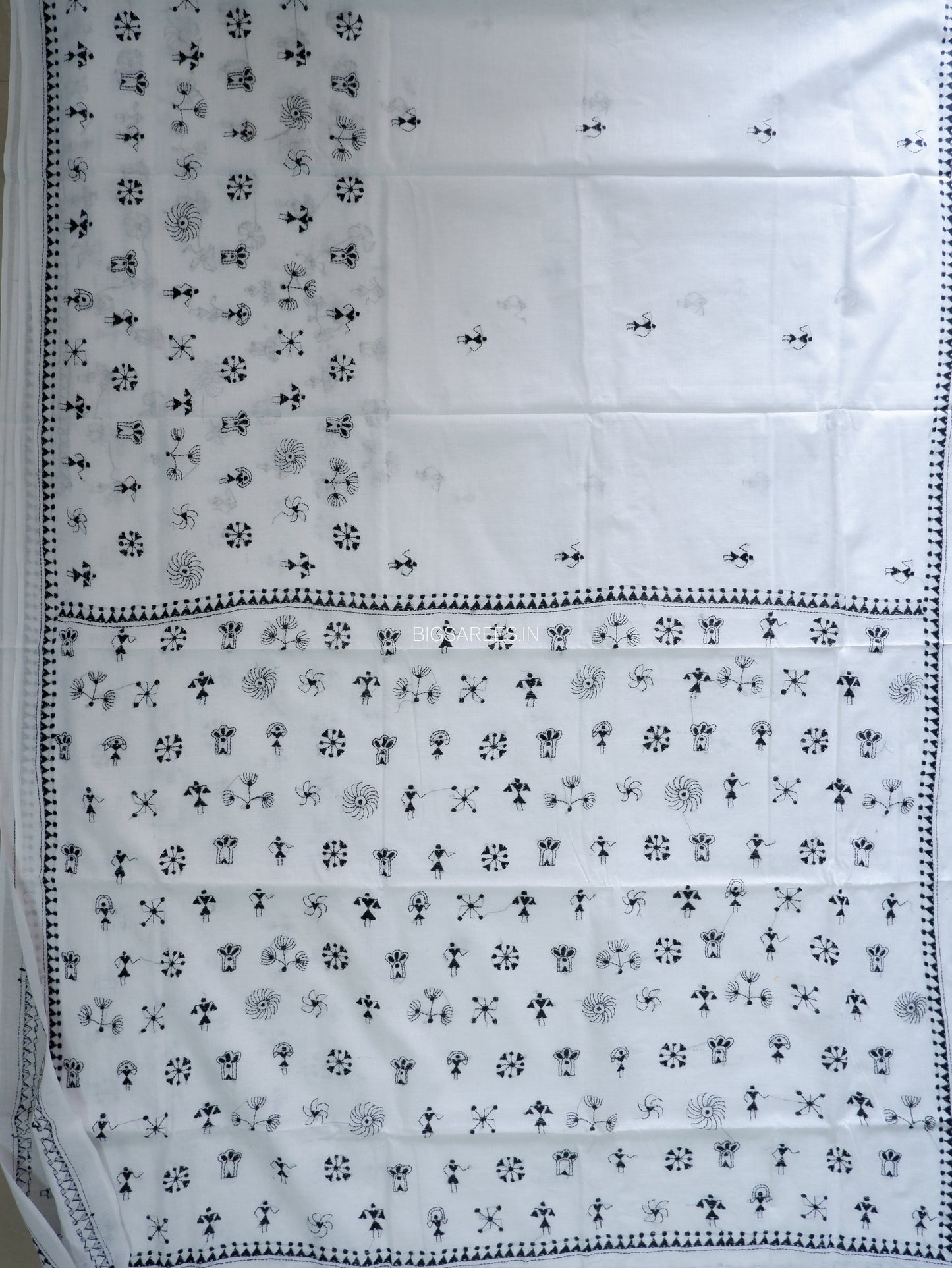 Kantha Stitch Hand Embroidered Saree | Mal Mal Cotton |  White