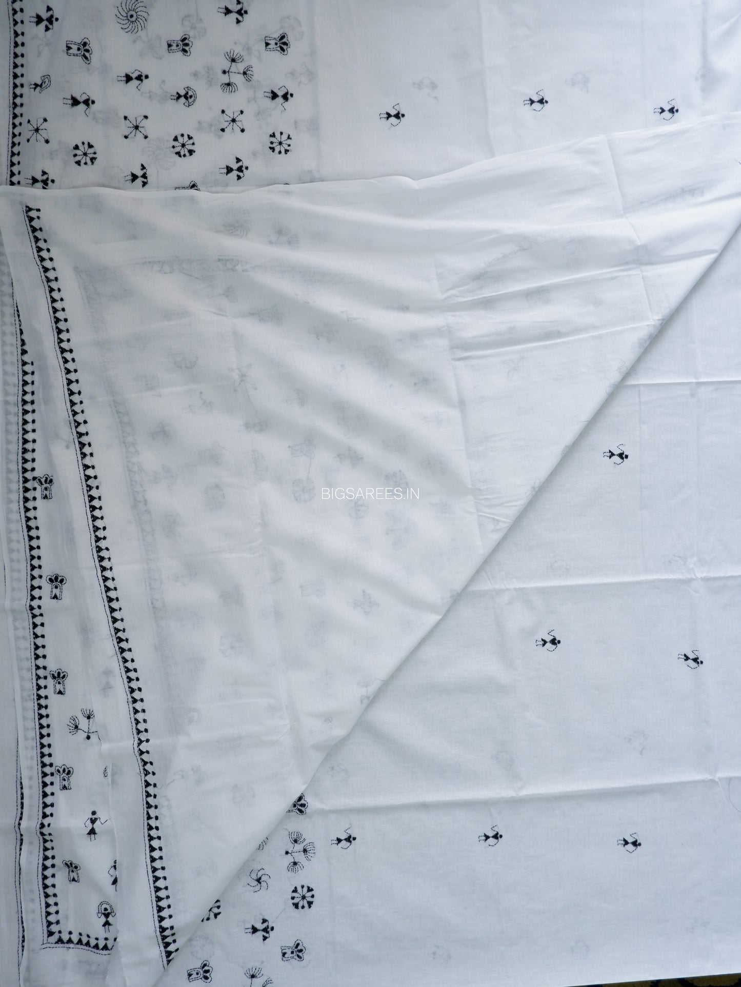 Kantha Stitch Hand Embroidered Saree | Mal Mal Cotton |  White