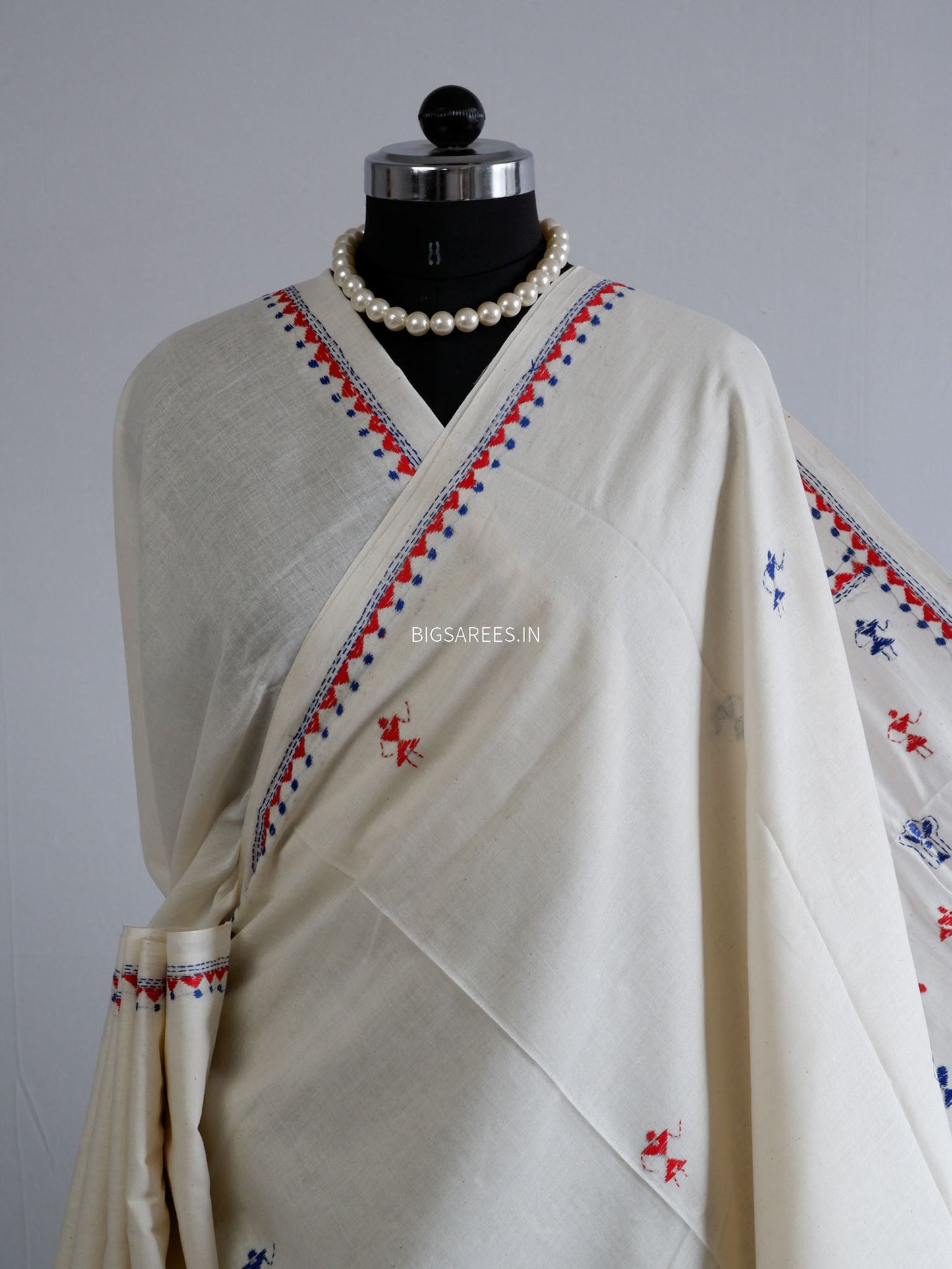 Kantha Hand-Embroidered Saree | Pure Khadi Cotton | White