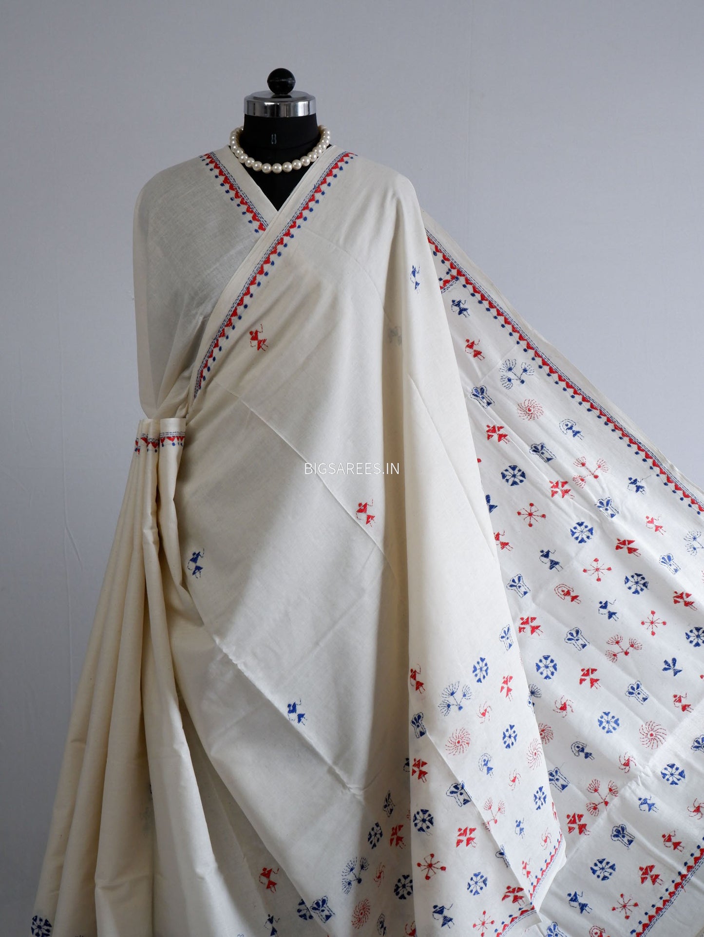 Kantha Hand-Embroidered Saree | Pure Khadi Cotton | White