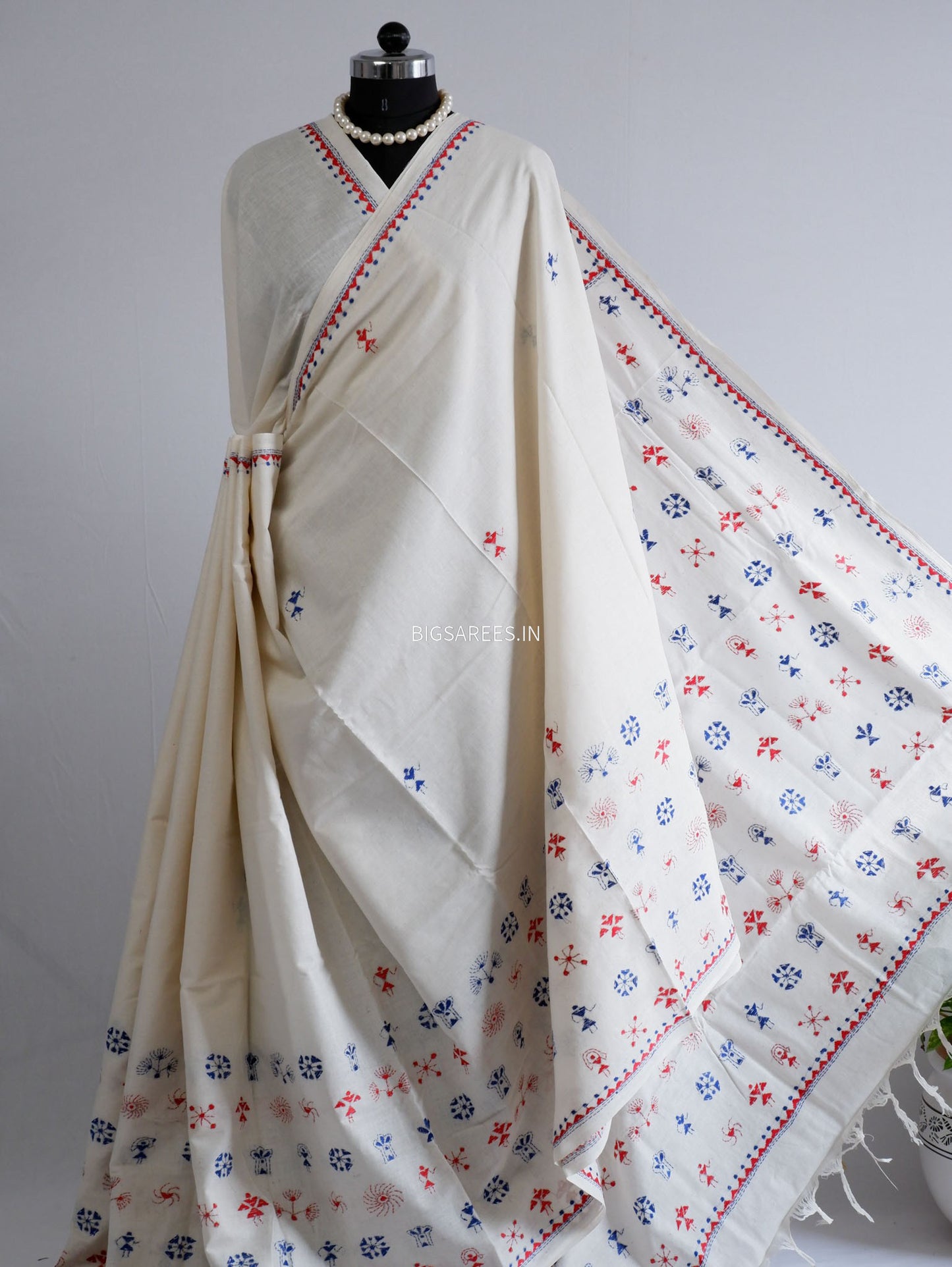 Kantha Hand-Embroidered Saree | Pure Khadi Cotton | White