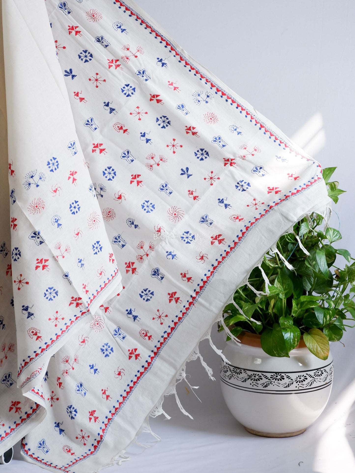 Kantha Hand-Embroidered Saree | Pure Khadi Cotton | White