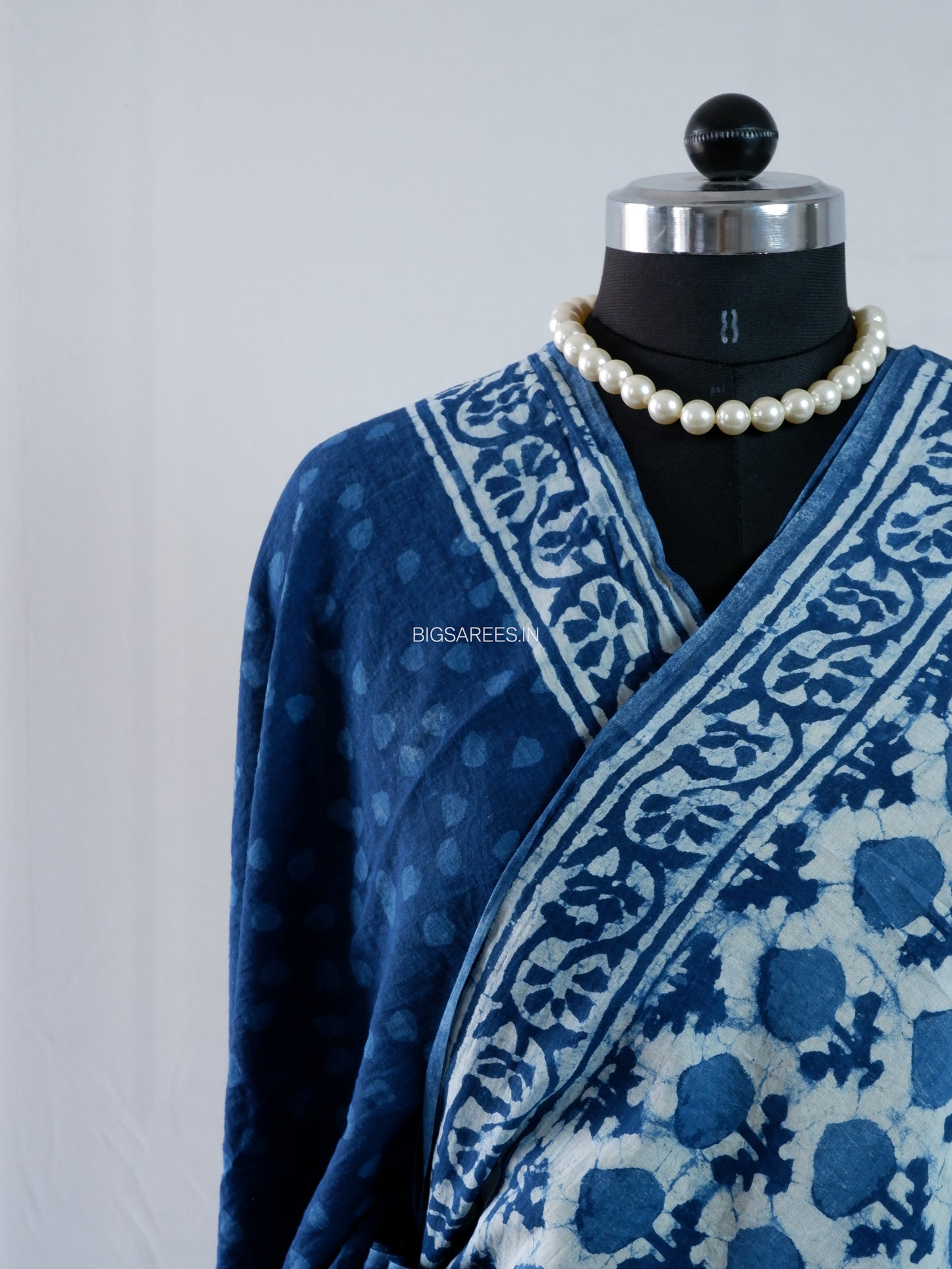 Hand Block Print Saree | Mal Mal Cotton | Indigo