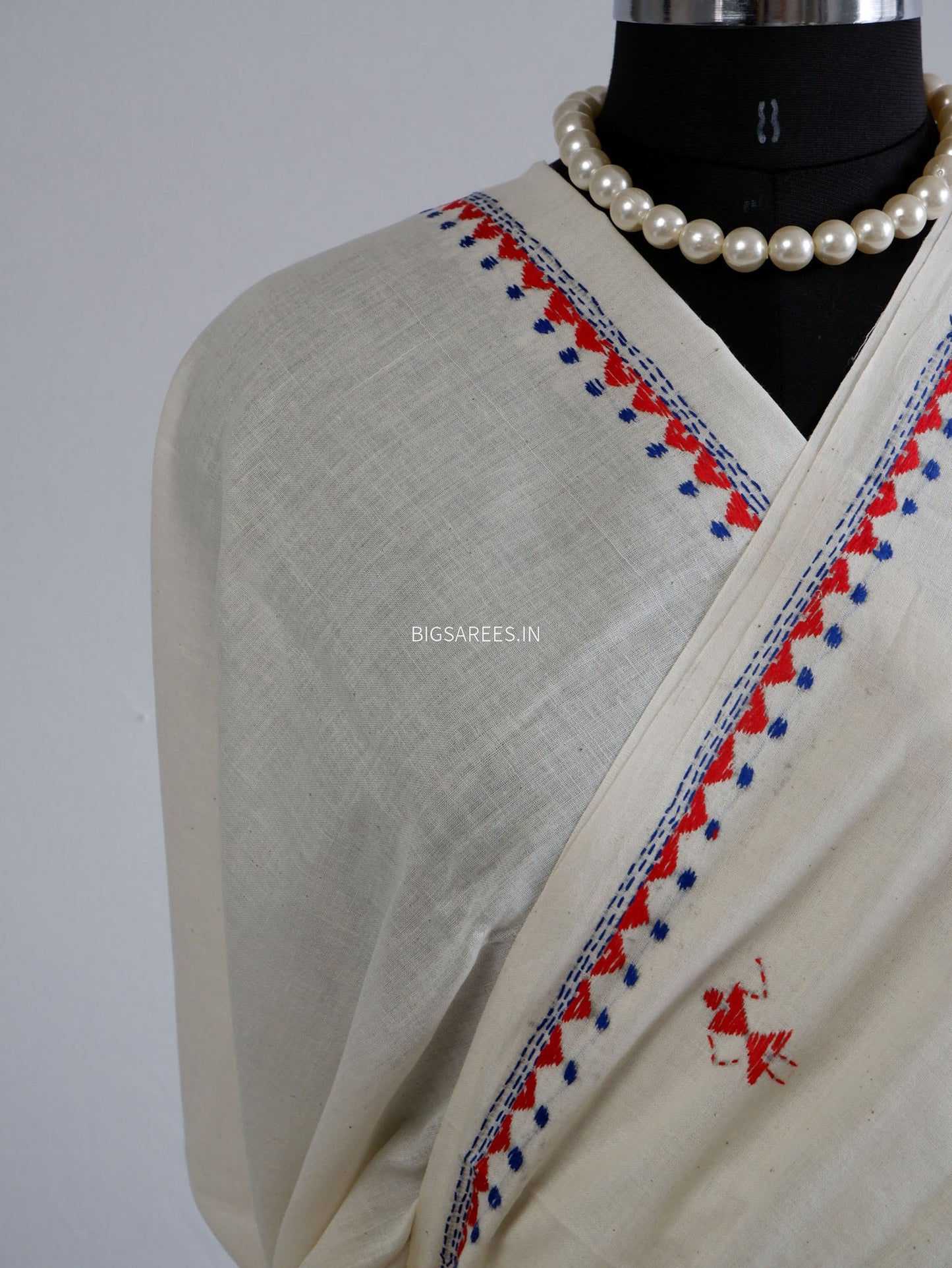 Kantha Hand-Embroidered Saree | Pure Khadi Cotton | White