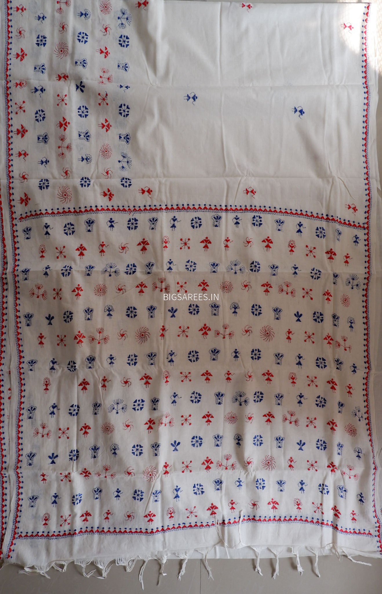 Kantha Hand-Embroidered Saree | Pure Khadi Cotton | White