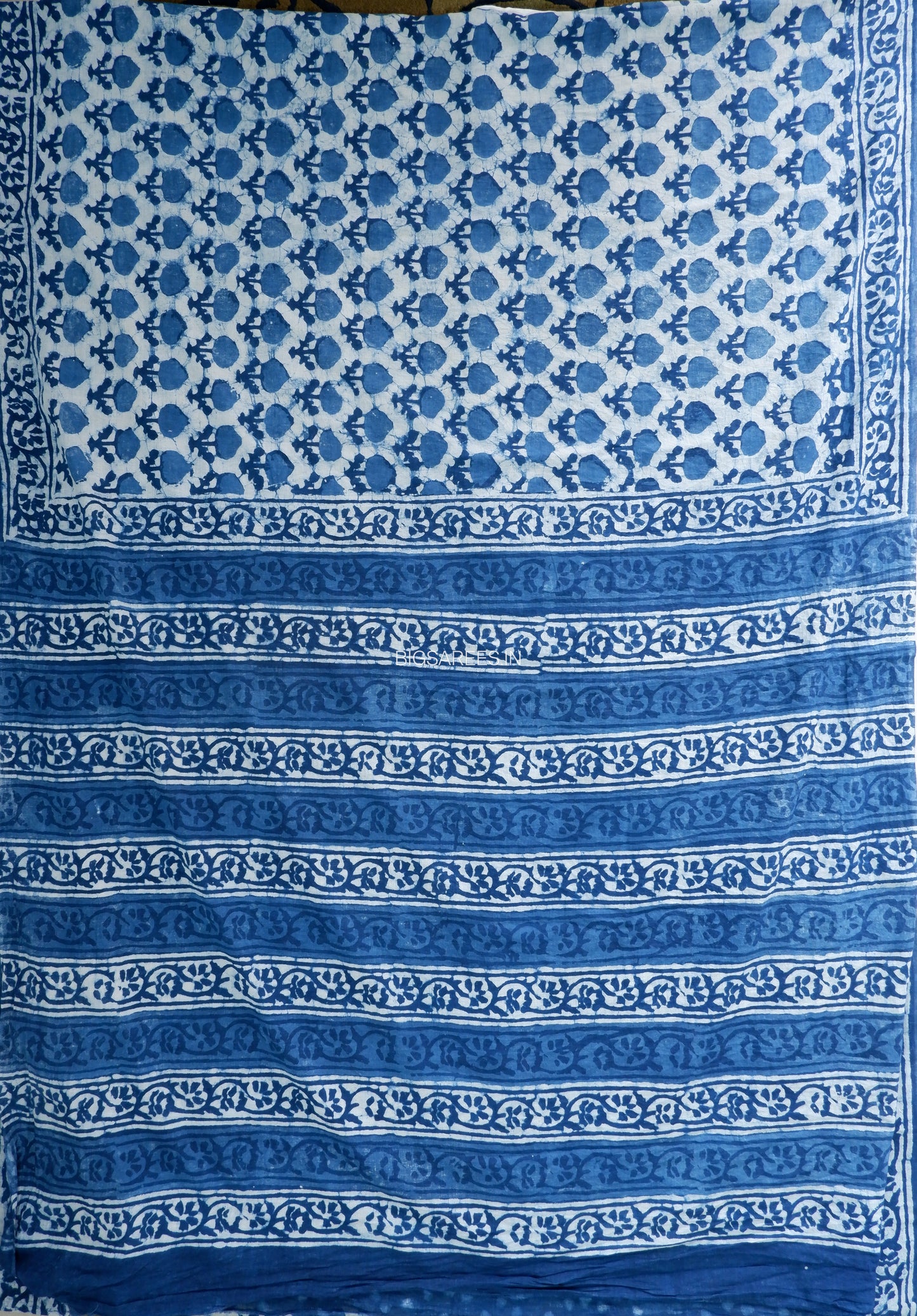 Hand Block Print Saree | Mal Mal Cotton | Indigo