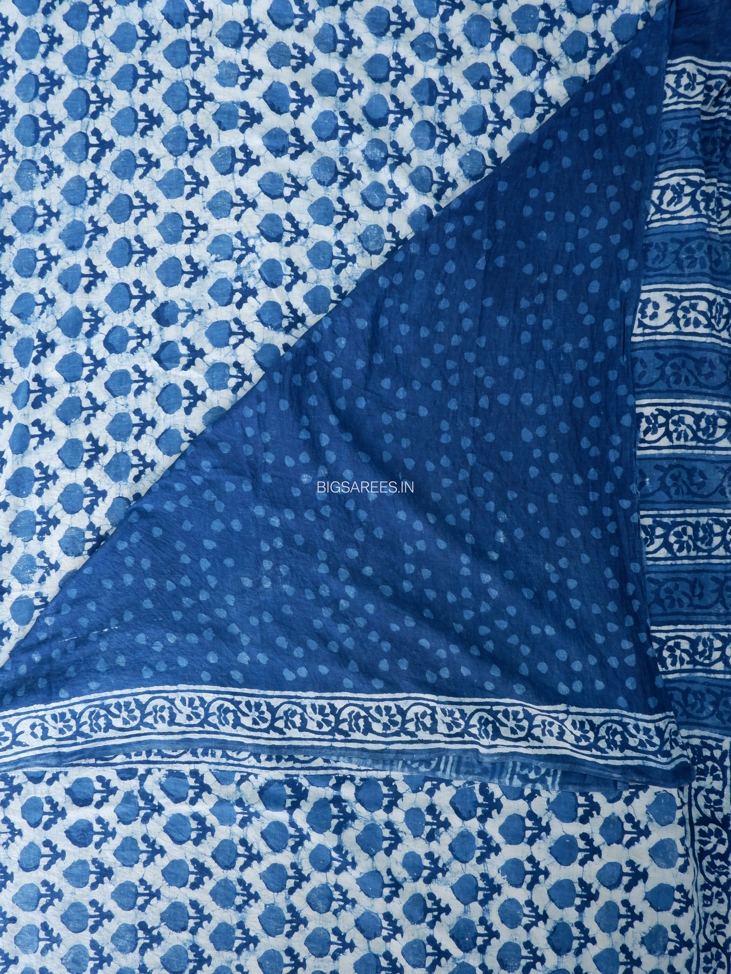 Hand Block Print Saree | Mal Mal Cotton | Indigo
