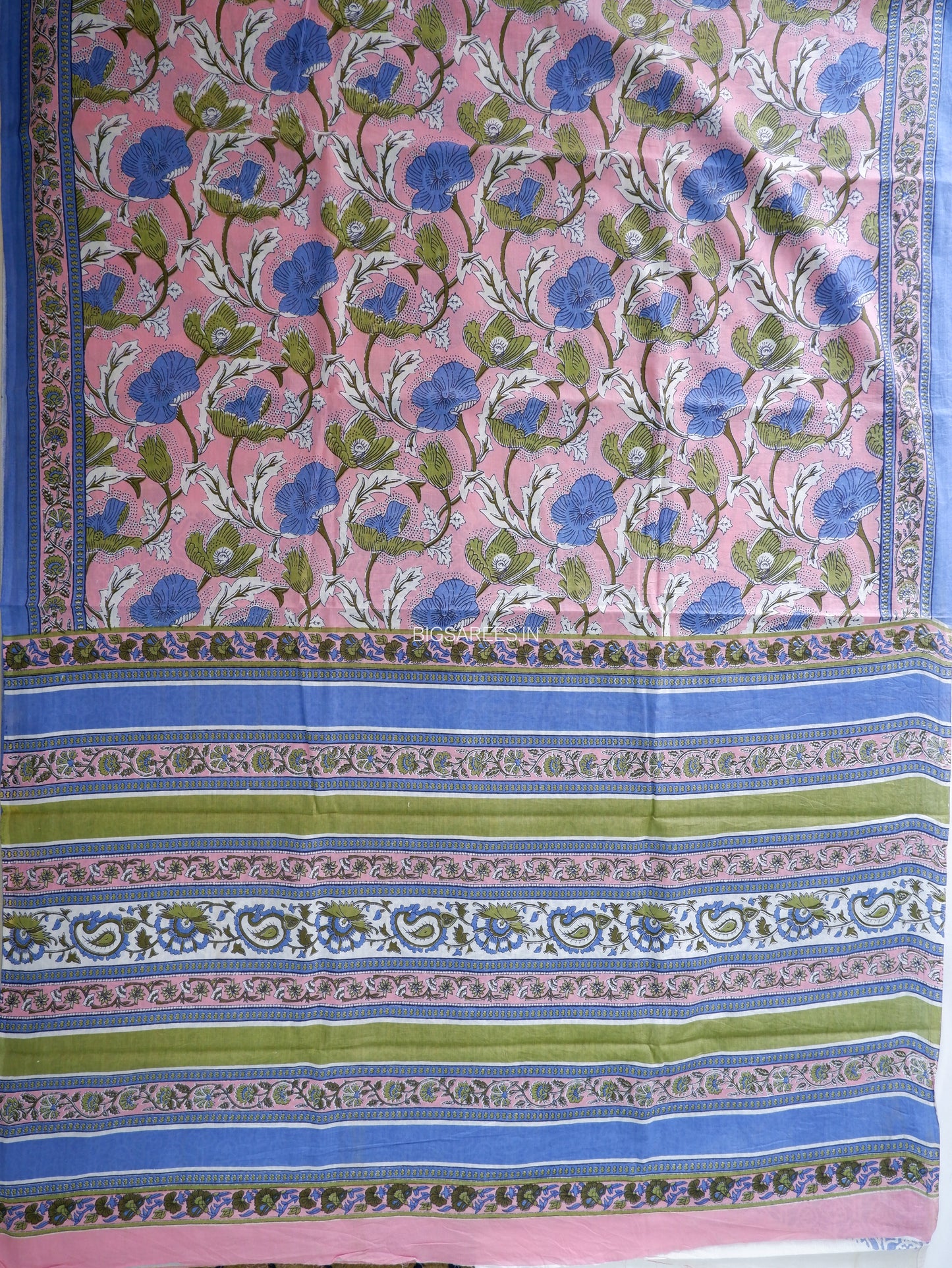 Hand Block Print Saree | Mal Mal Cotton | Baby Pink