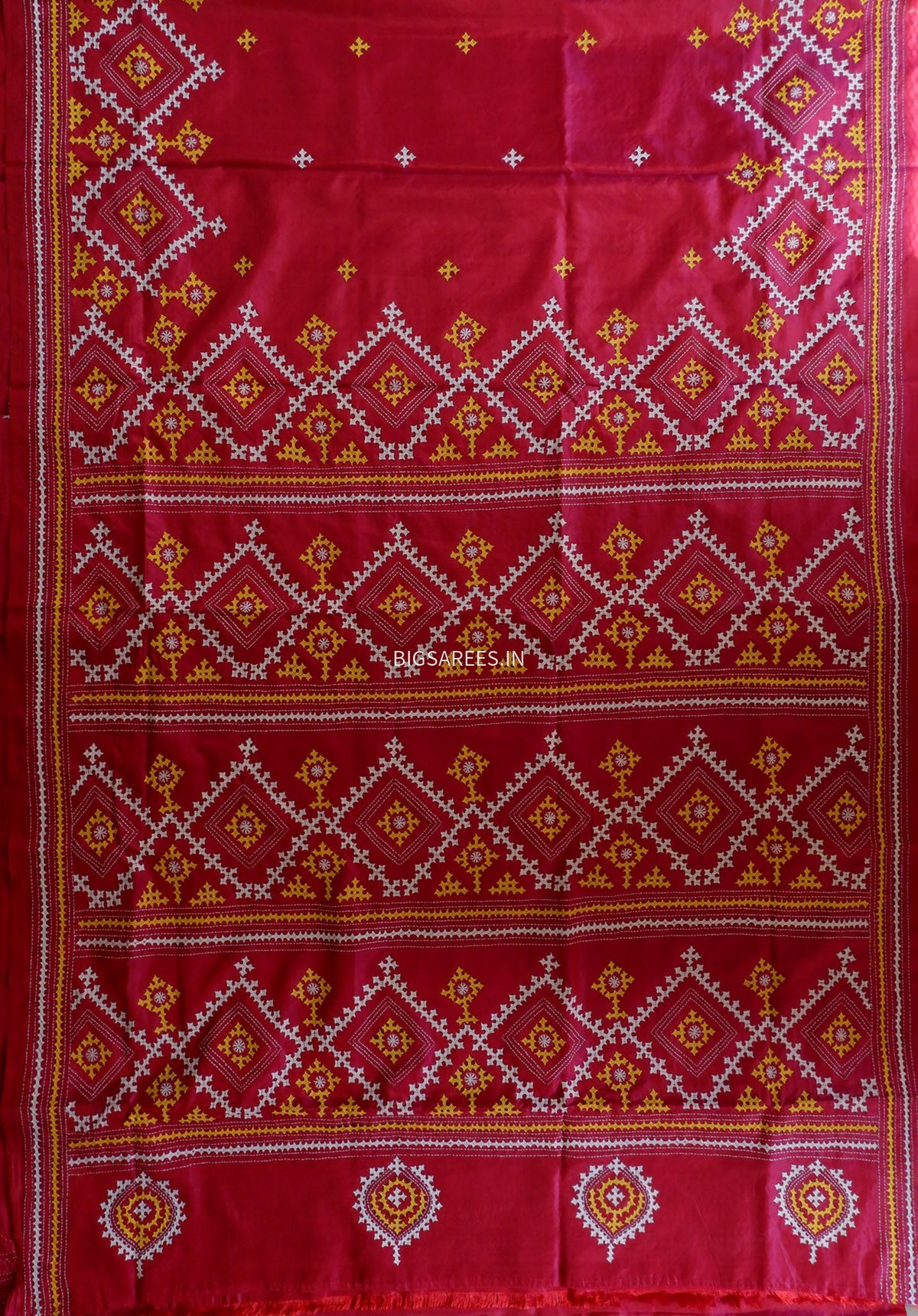 Kutchi/Gujarati Stitch Hand Embroidered Saree | Art Silk | Pink