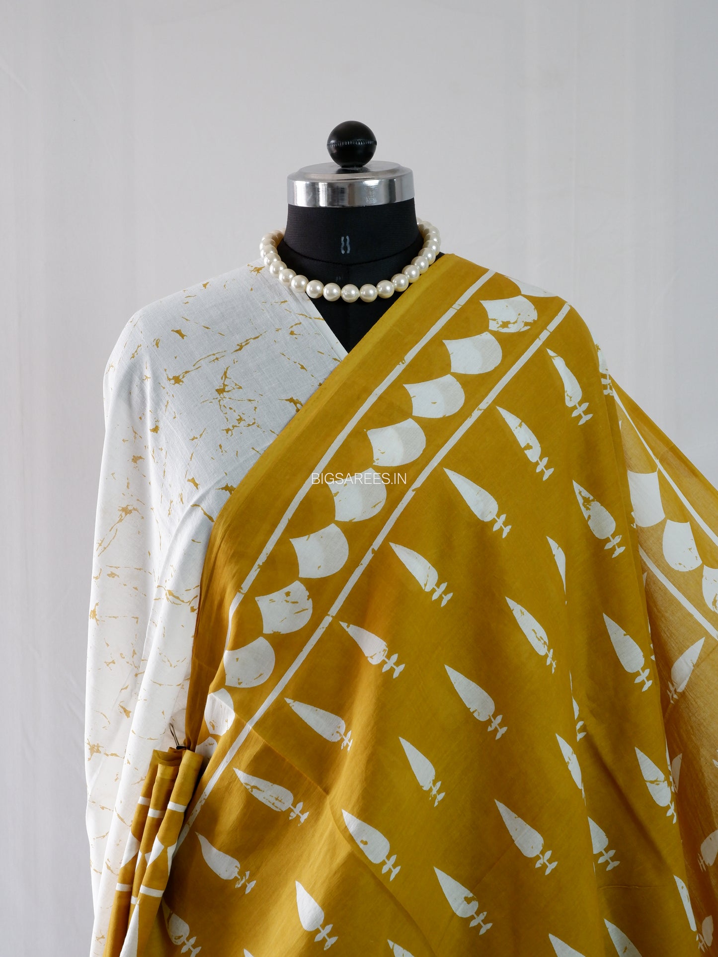 Hand Block Print Saree | Mal Mal Cotton | Mustard Yellow