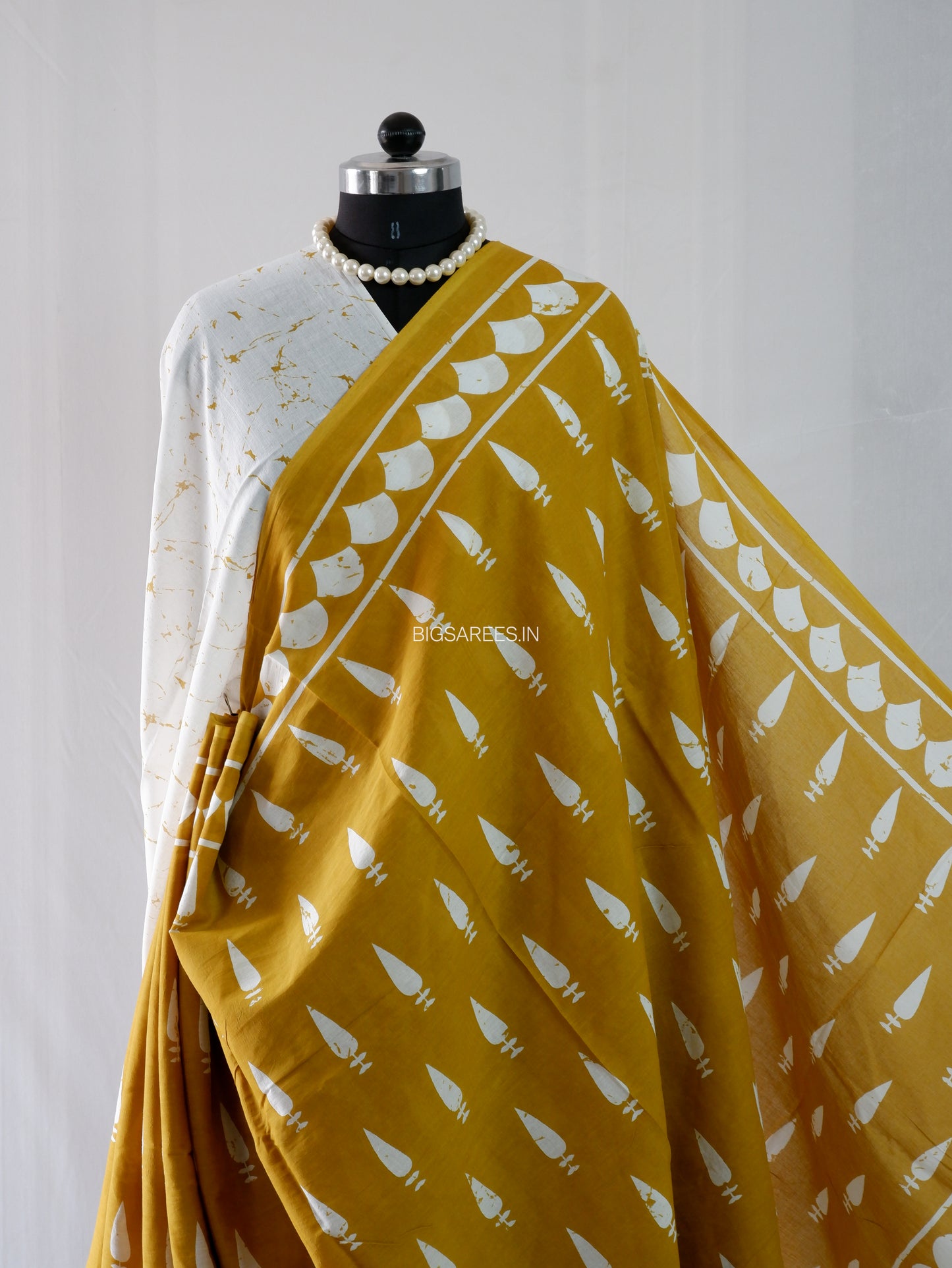 Hand Block Print Saree | Mal Mal Cotton | Mustard Yellow