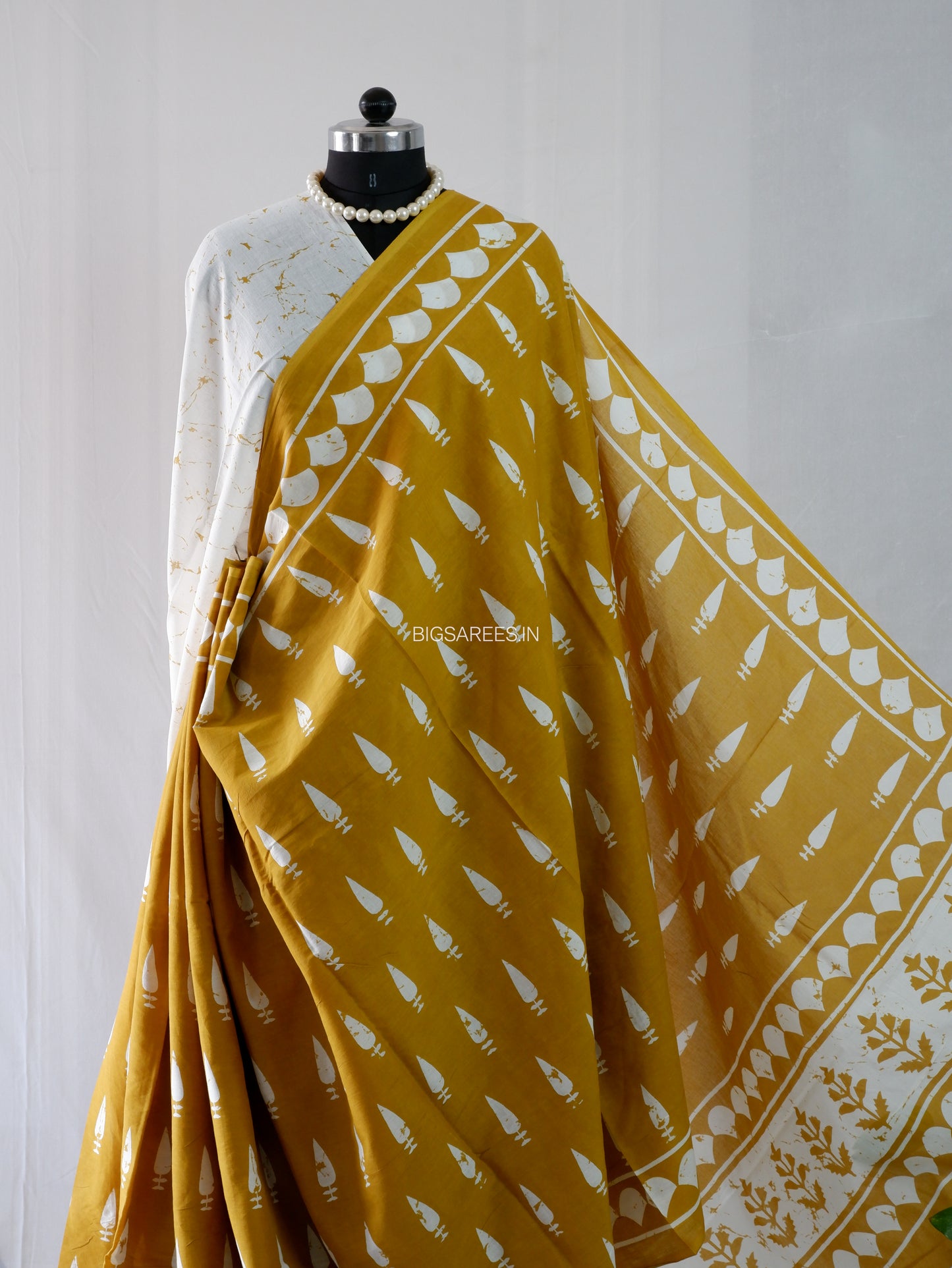 Hand Block Print Saree | Mal Mal Cotton | Mustard Yellow