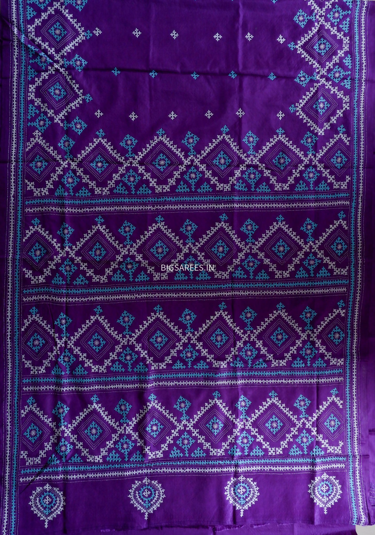 Kutchi/Gujarati Stitch Hand Embroidered Saree | Art Silk |Purple
