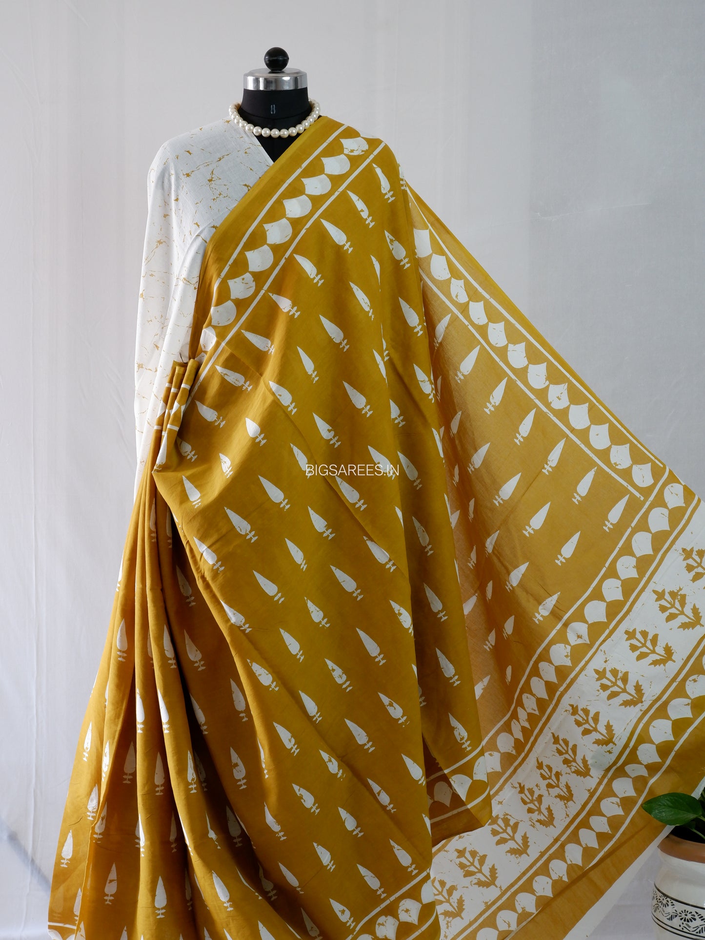 Hand Block Print Saree | Mal Mal Cotton | Mustard Yellow