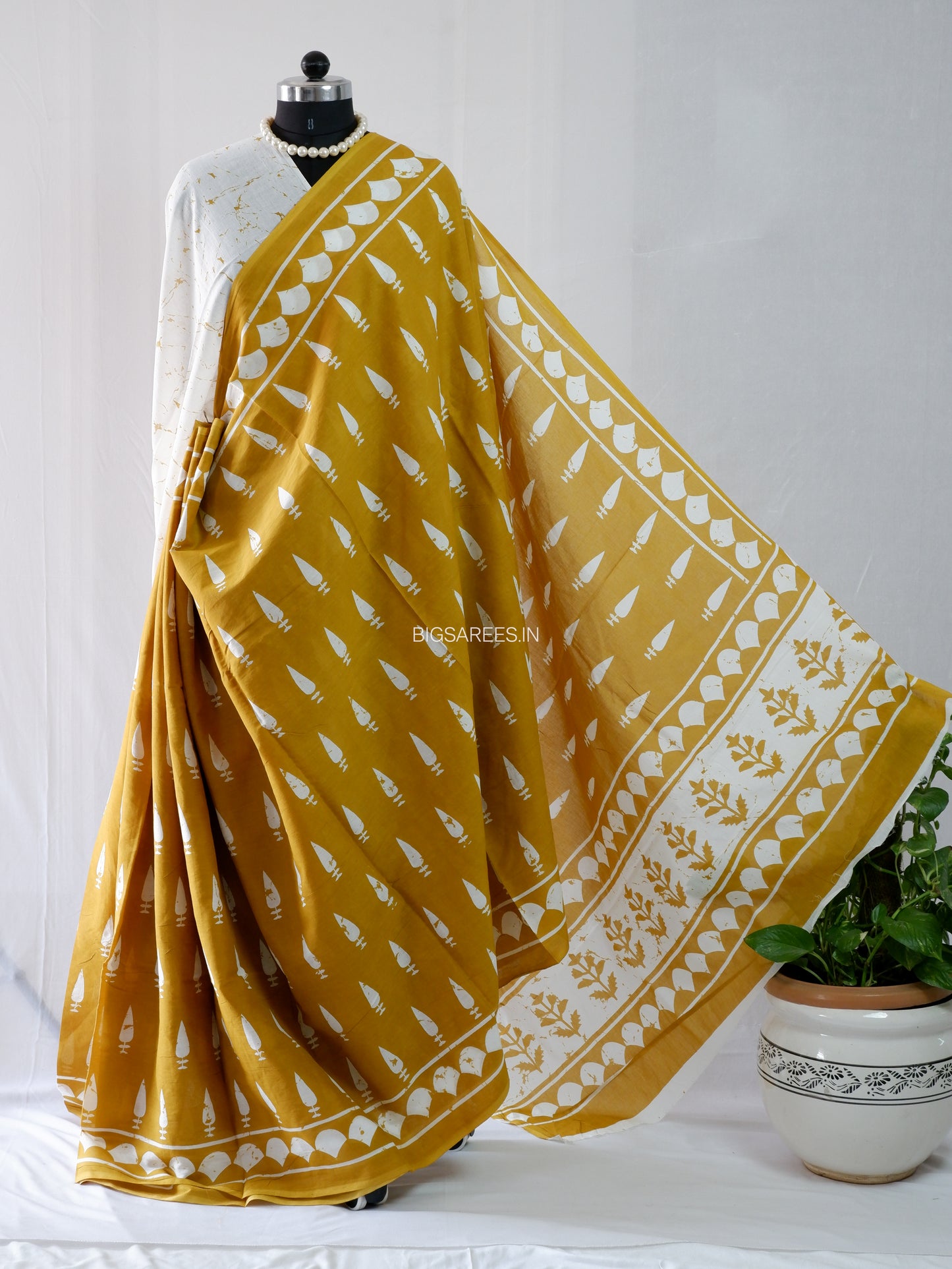 Hand Block Print Saree | Mal Mal Cotton | Mustard Yellow