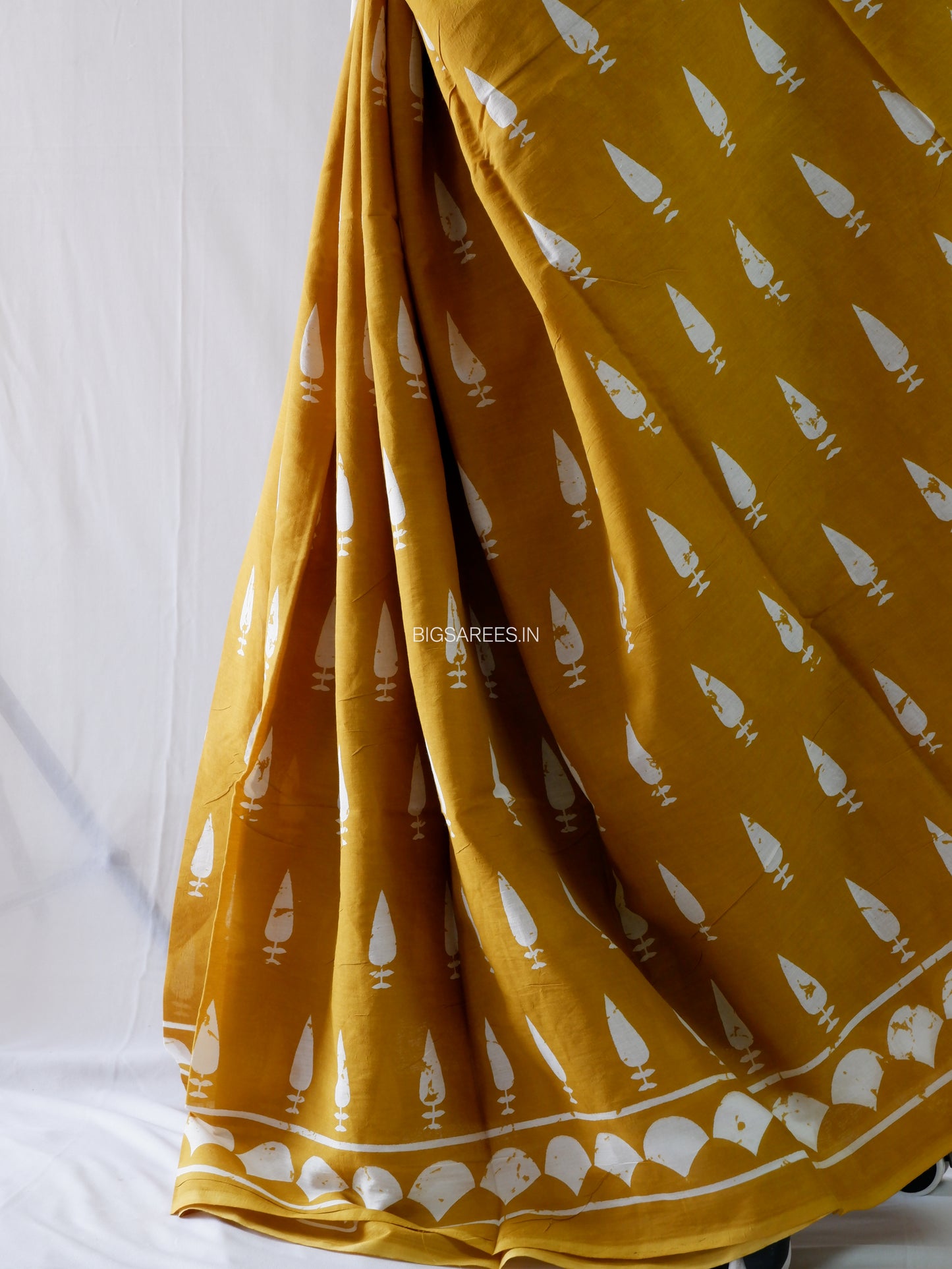 Hand Block Print Saree | Mal Mal Cotton | Mustard Yellow