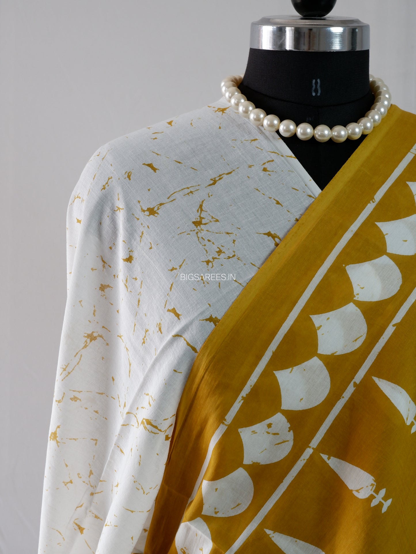Hand Block Print Saree | Mal Mal Cotton | Mustard Yellow