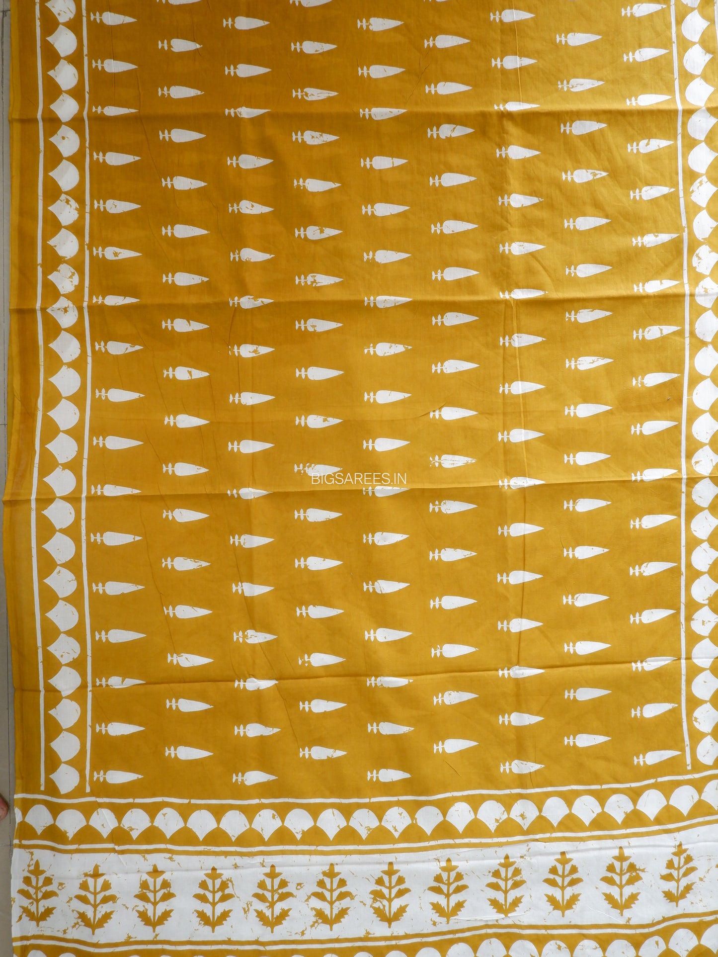 Hand Block Print Saree | Mal Mal Cotton | Mustard Yellow