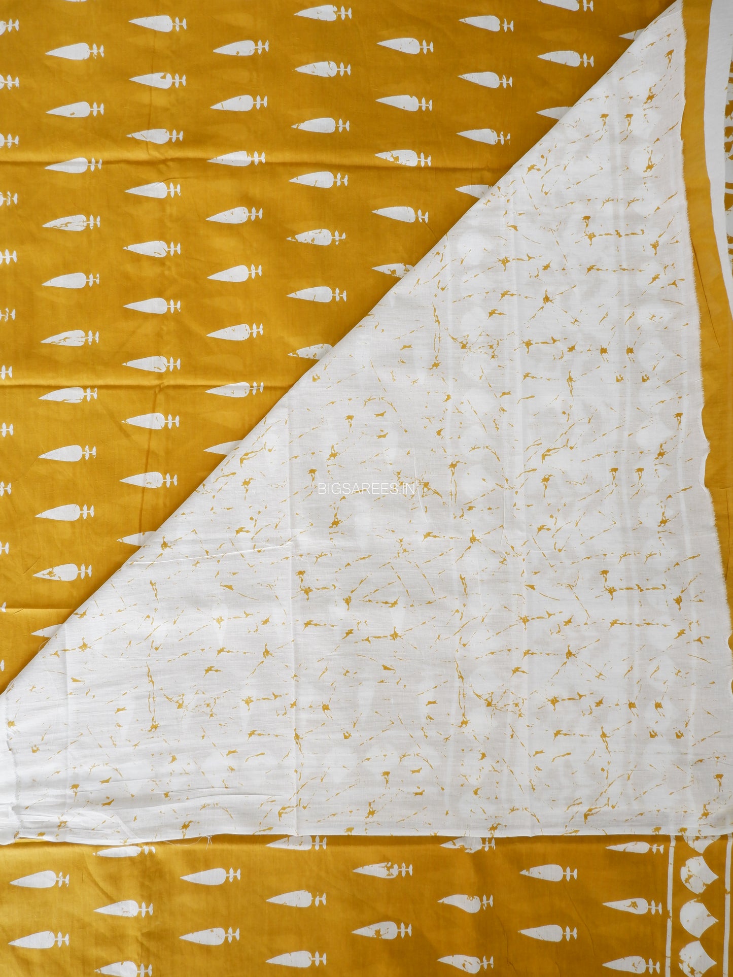 Hand Block Print Saree | Mal Mal Cotton | Mustard Yellow