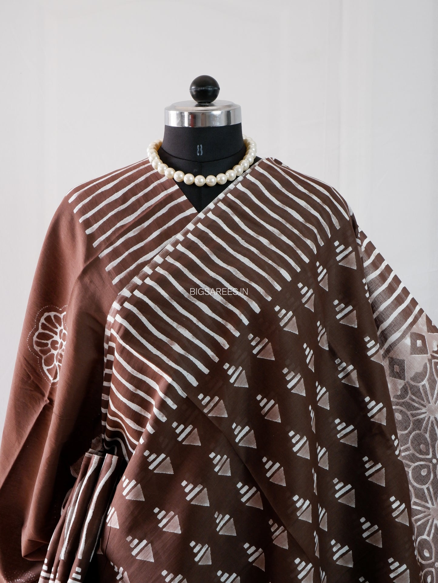 Hand Block Print Saree | Mal Mal Cotton | Chocolate Brown