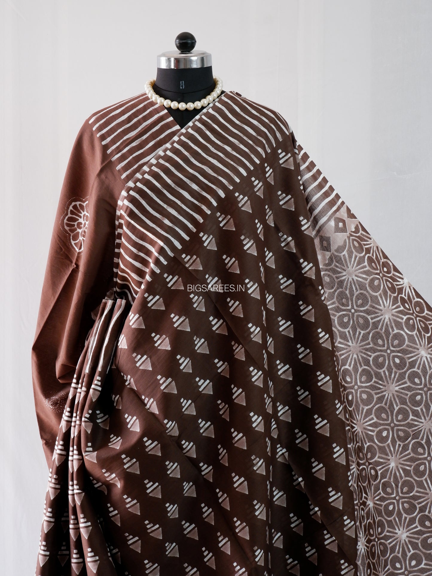 Hand Block Print Saree | Mal Mal Cotton | Chocolate Brown