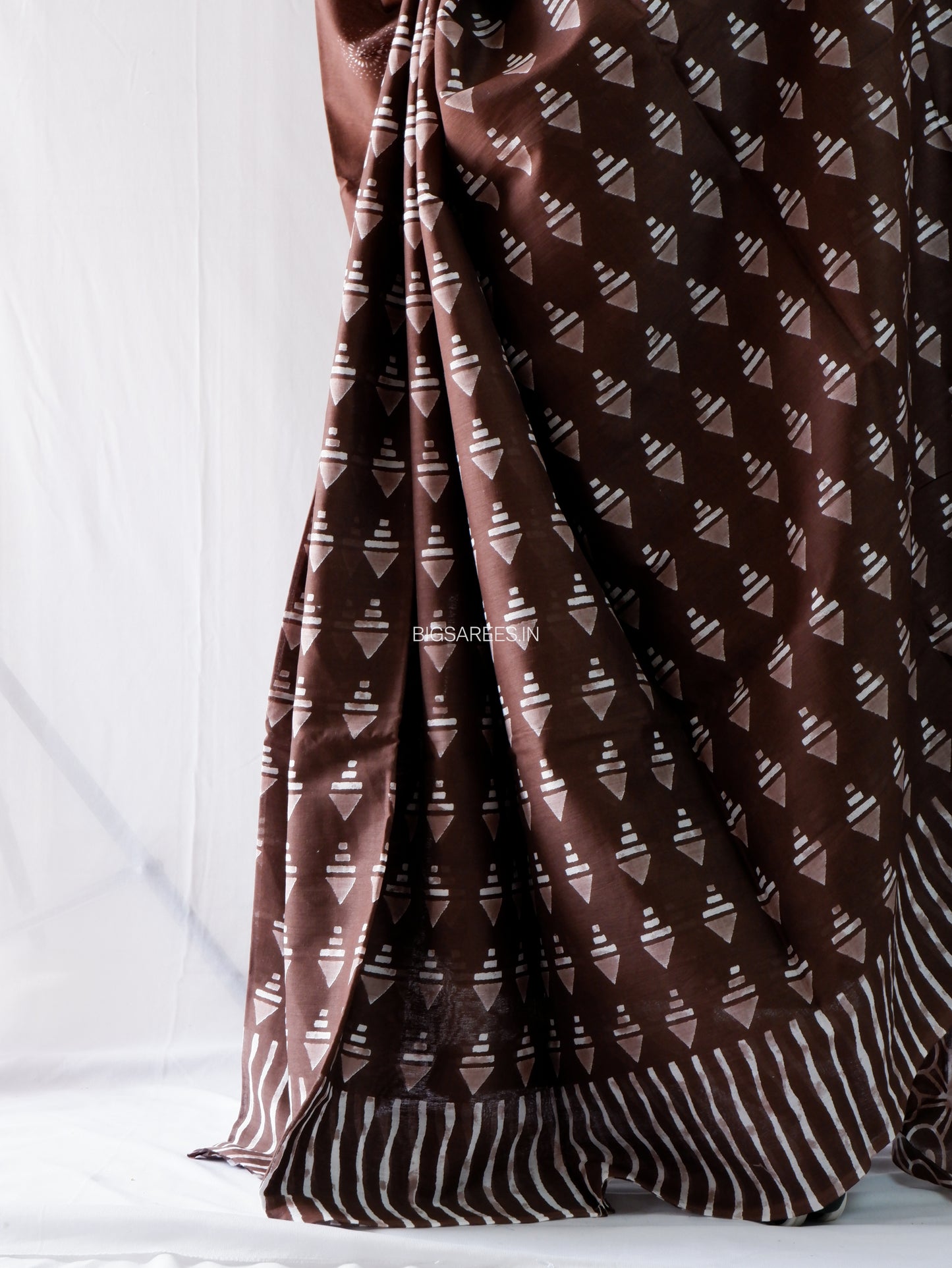 Hand Block Print Saree | Mal Mal Cotton | Chocolate Brown