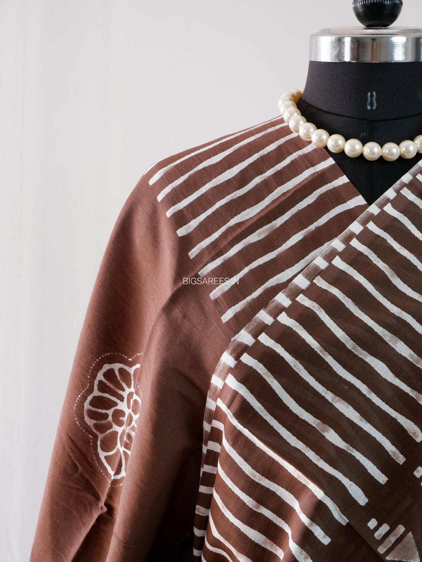 Hand Block Print Saree | Mal Mal Cotton | Chocolate Brown