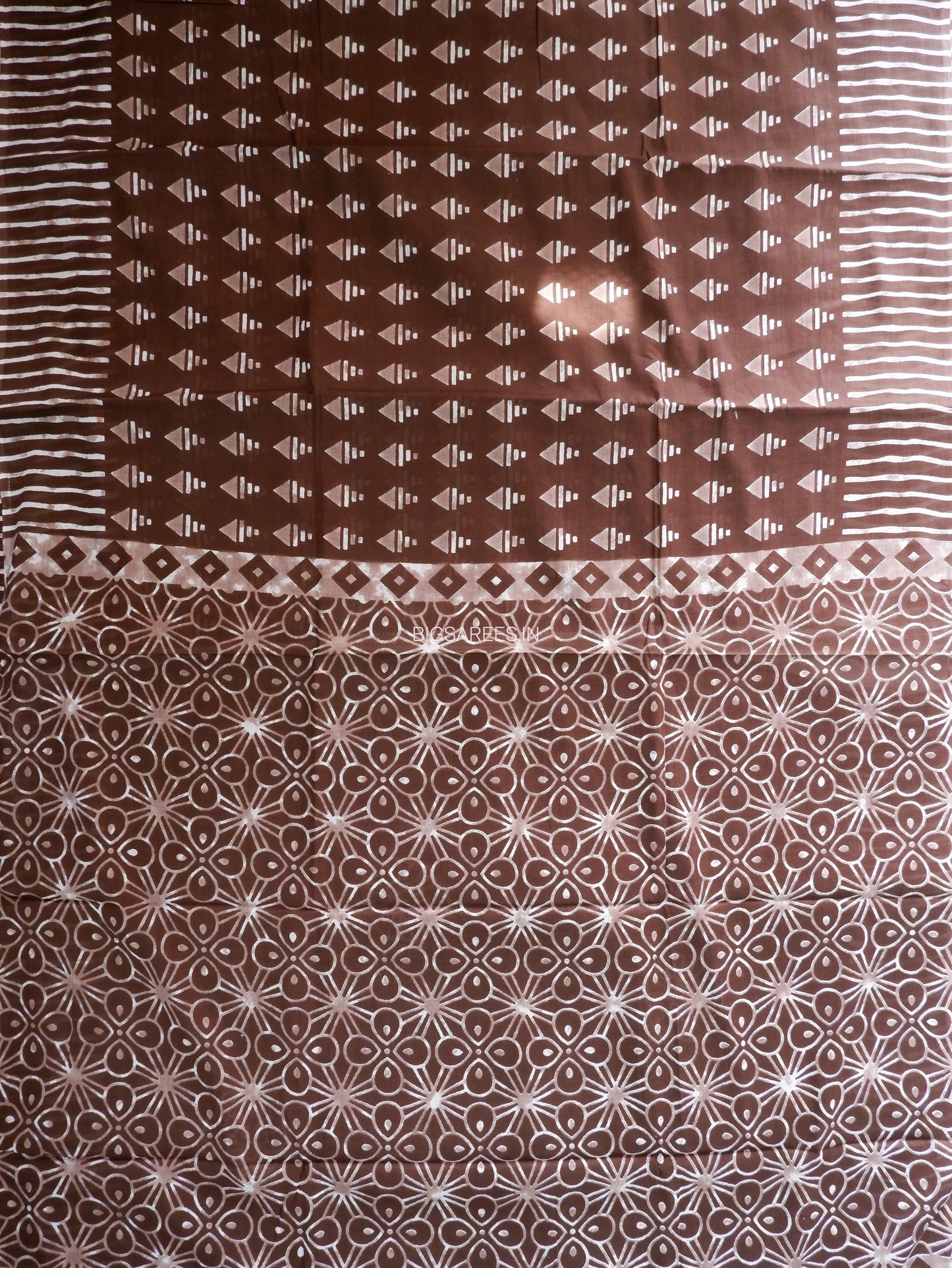 Hand Block Print Saree | Mal Mal Cotton | Chocolate Brown