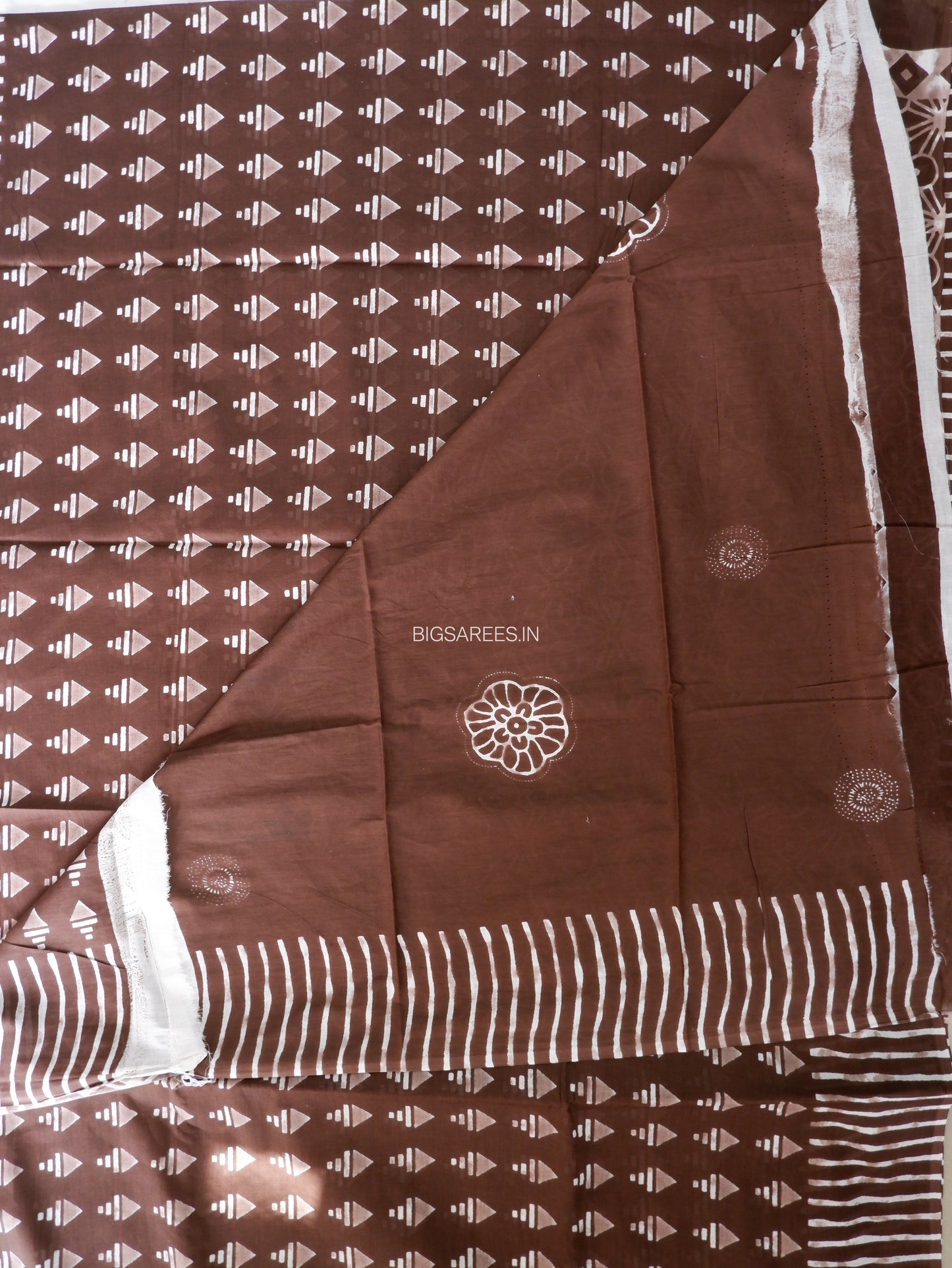 Hand Block Print Saree | Mal Mal Cotton | Chocolate Brown