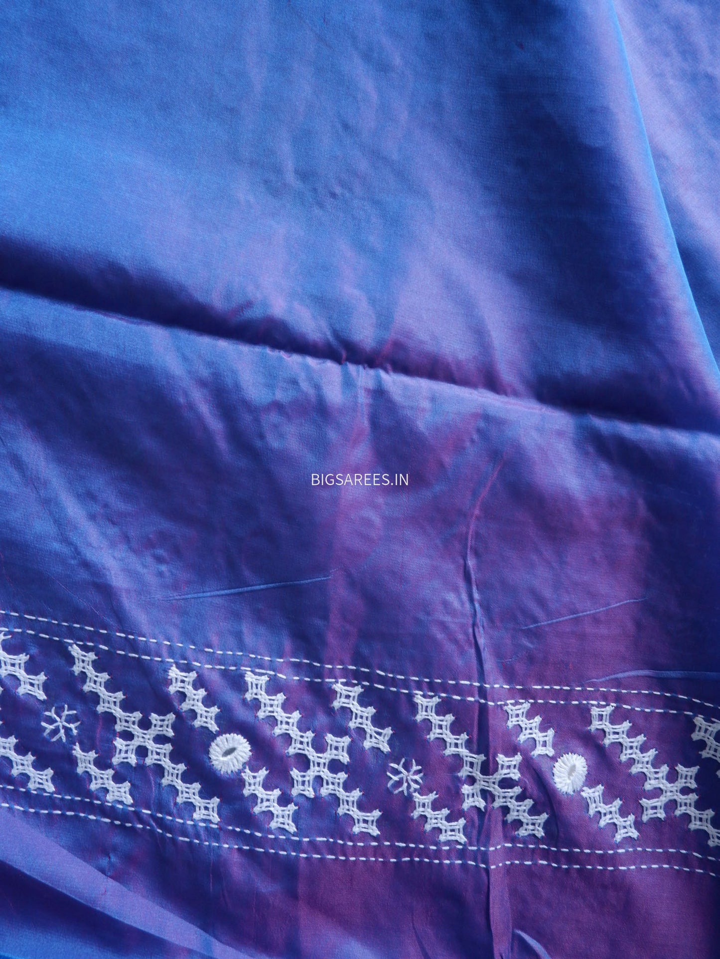 Kutchi/Gujarati Stitch Hand Embroidered Saree | Art Silk | Foil Mirror | Blue