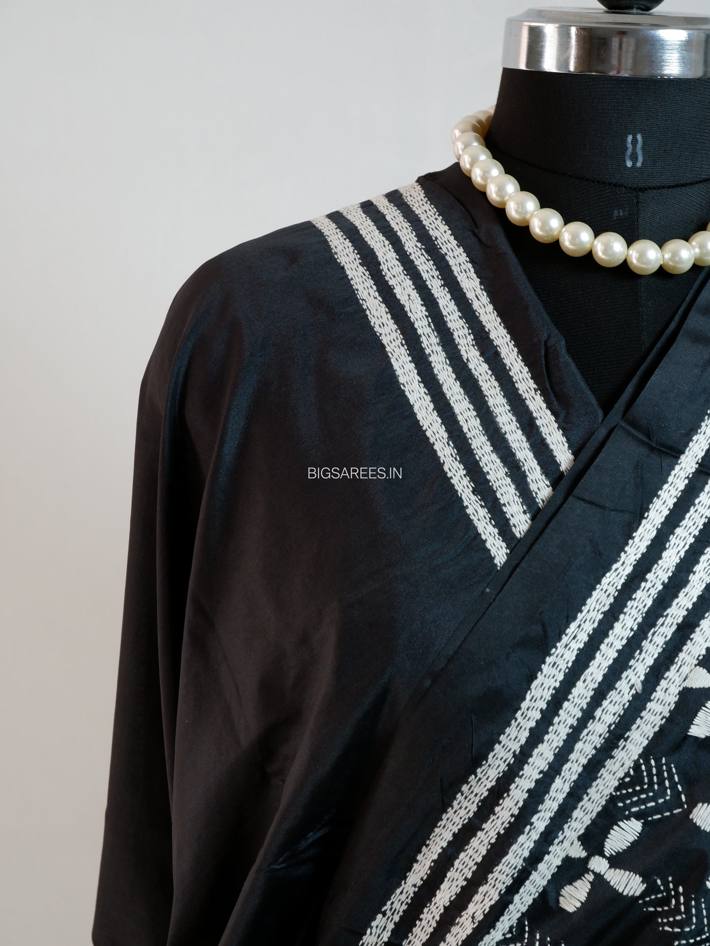 Kantha Stitch Hand Embroidered Saree| Blended Bangalore Silk / Art Silk | Black