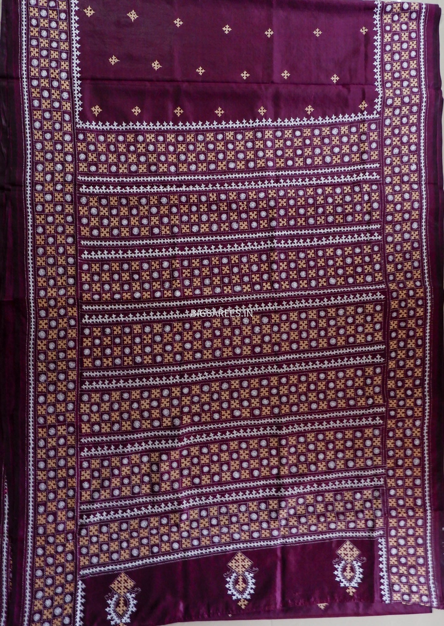 Kutchi/Gujarati Stitch Hand Embroidered Saree | Art Silk | Maroon